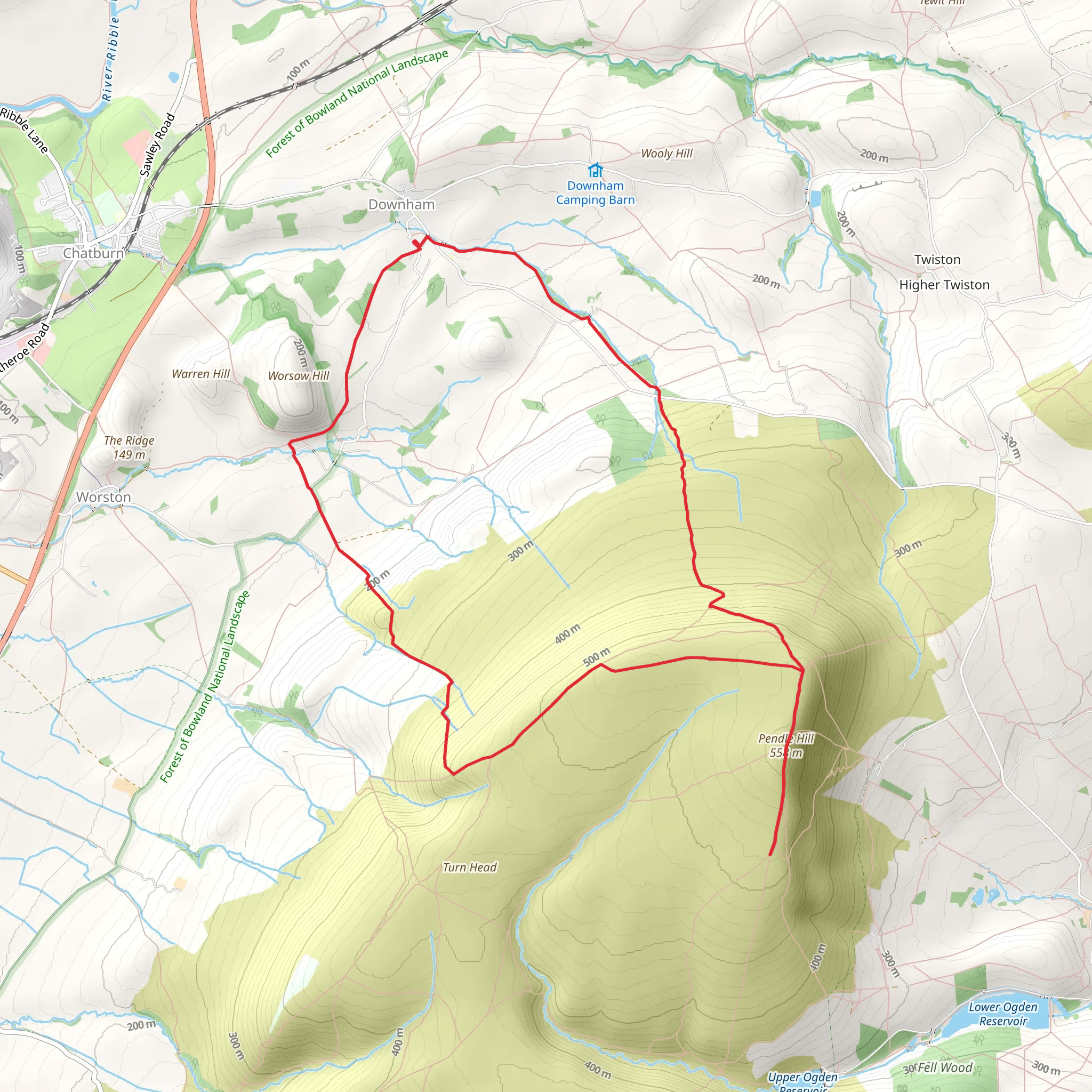 Pendle Hill from Downham - Long Trail mobile static map