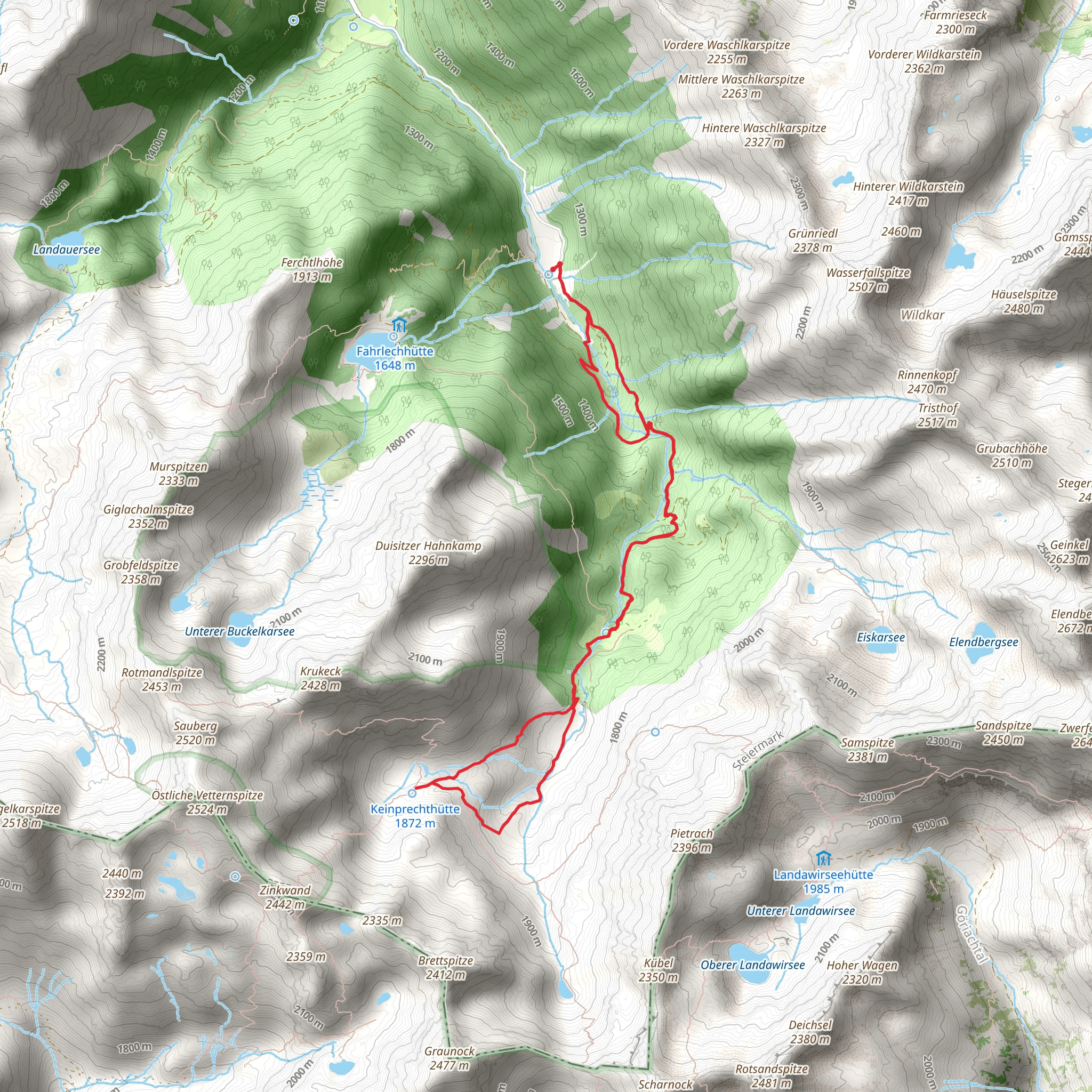 Obertal Valley to Keinprechtütte Chalet Trail mobile static map