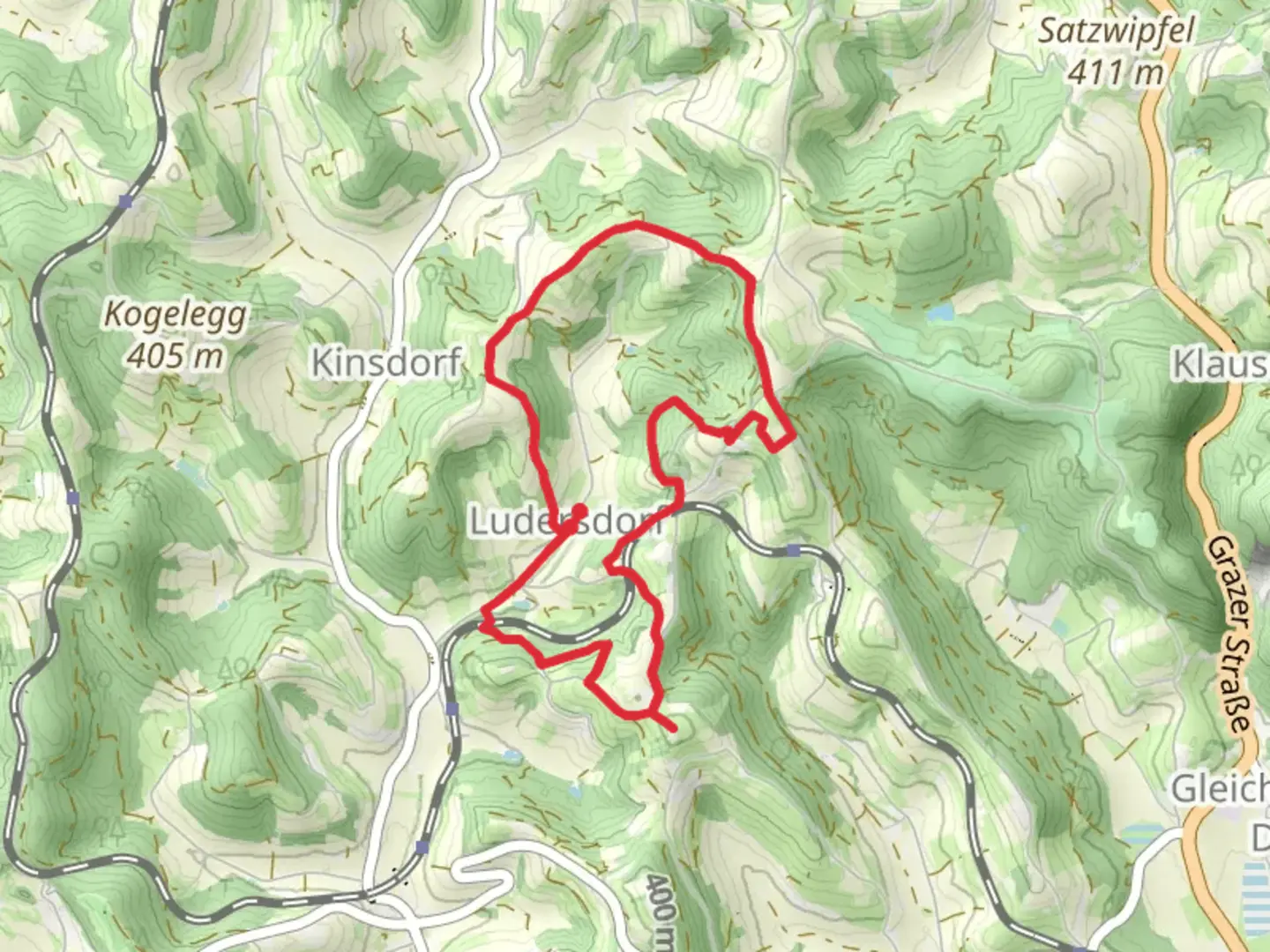 An image depicting the trail Ludersdorfer Bankerlweg and its surrounding area.