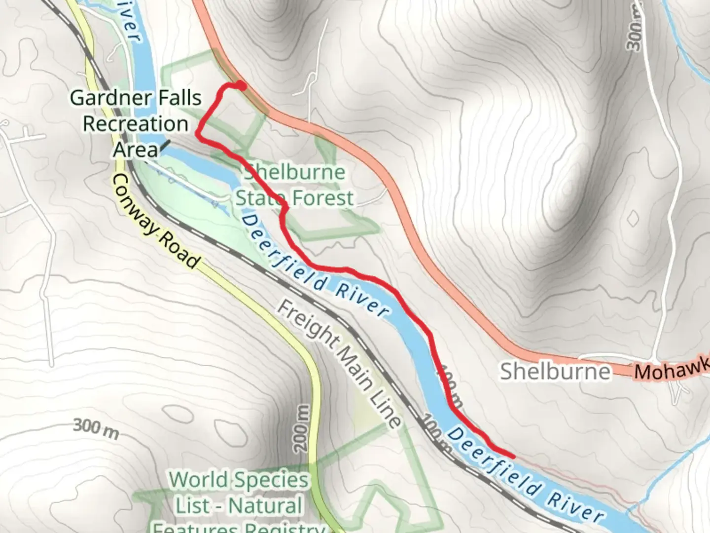 An image depicting the trail Shelburne State Forest from Mahawk Trail and its surrounding area.