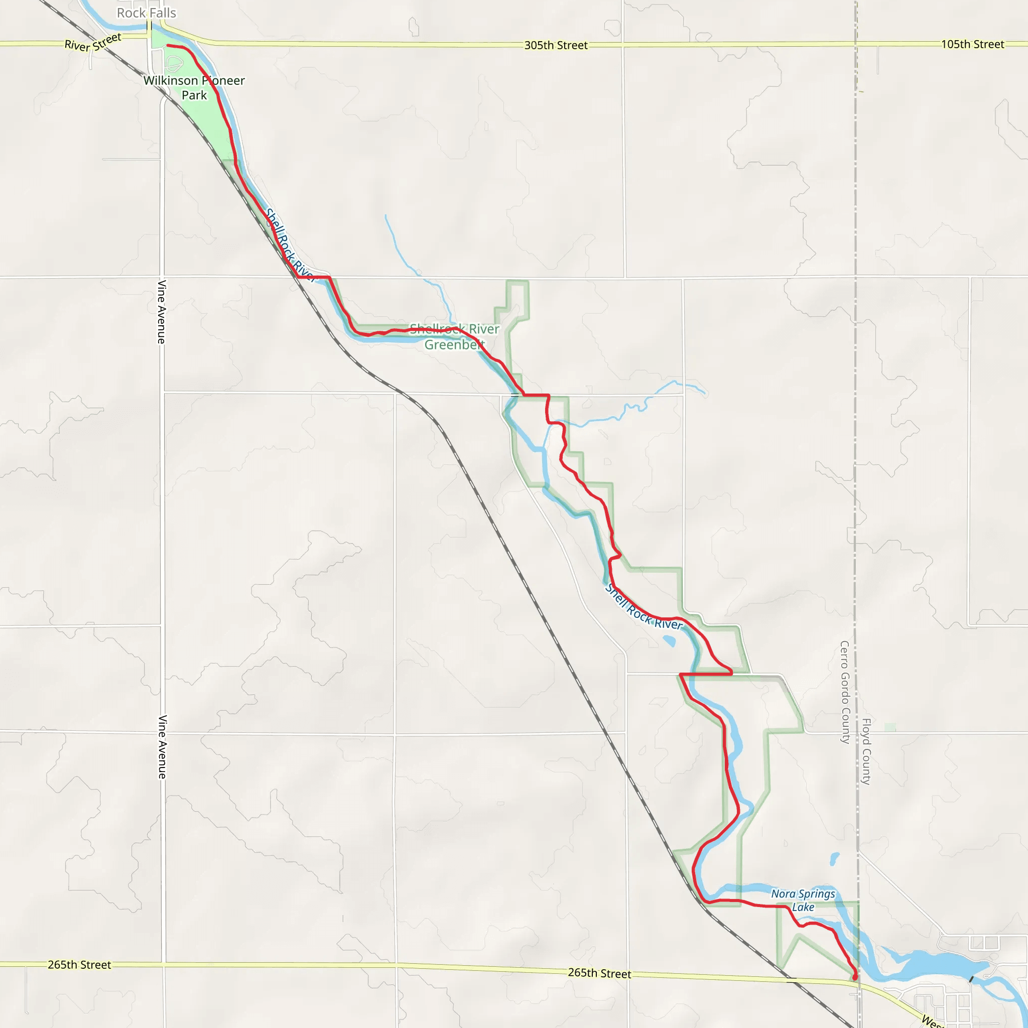 Rock Falls via Shell Rock River mobile static map