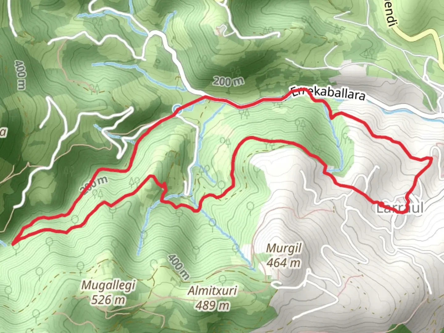 An image depicting the trail Olazar (Ibeltz) SL GI 45 and its surrounding area.
