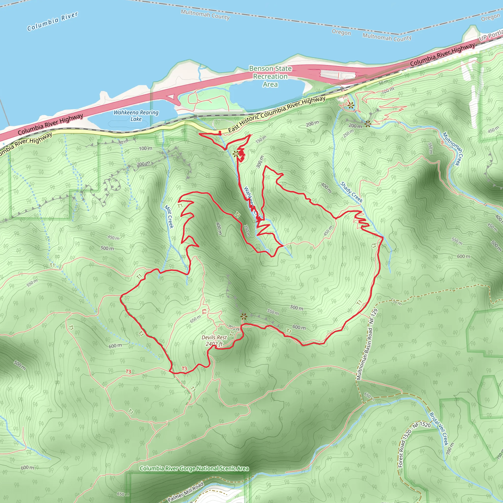 Devils Rest via Wahkeena Trail mobile static map