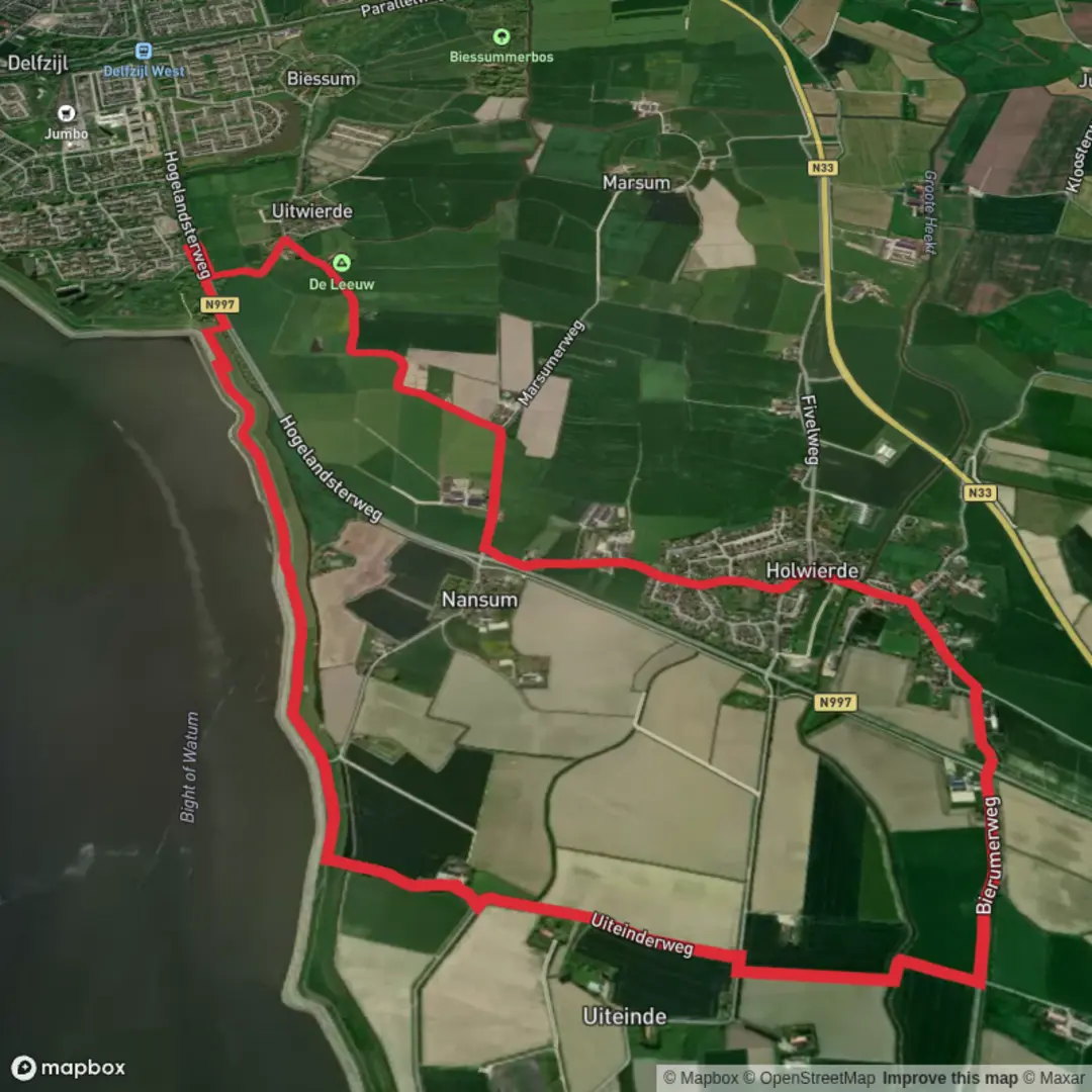 An image depicting the trail Uiteinder Weg and Nansumer Weg Loop and its surrounding area.