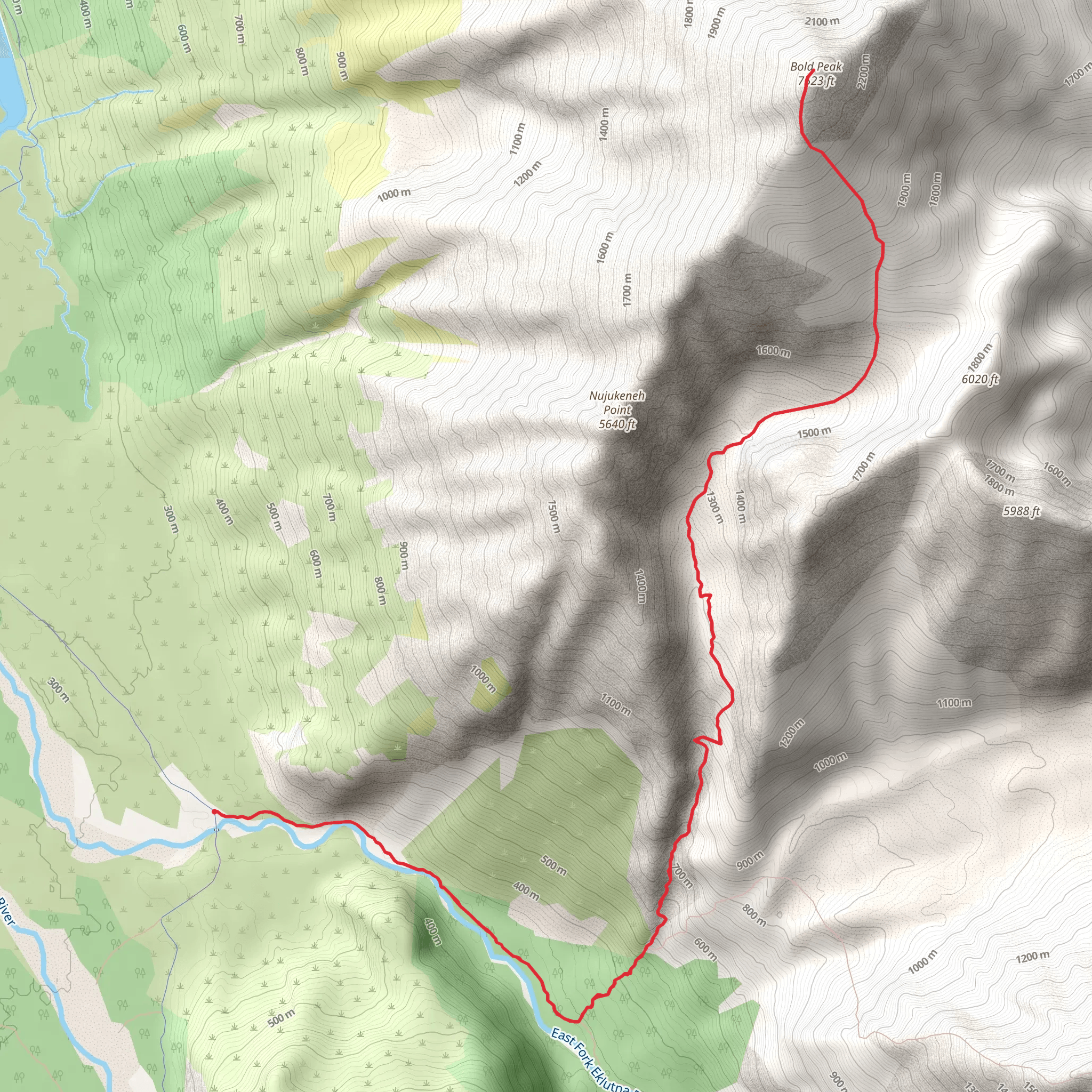 Bold Peak via East Fork Eklutna River Trail mobile static map