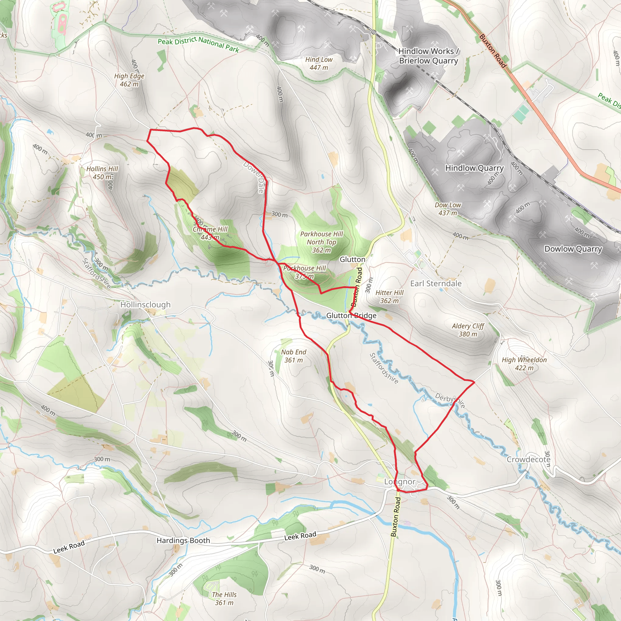 Parkhouse and Chrome Hills from Longnor mobile static map