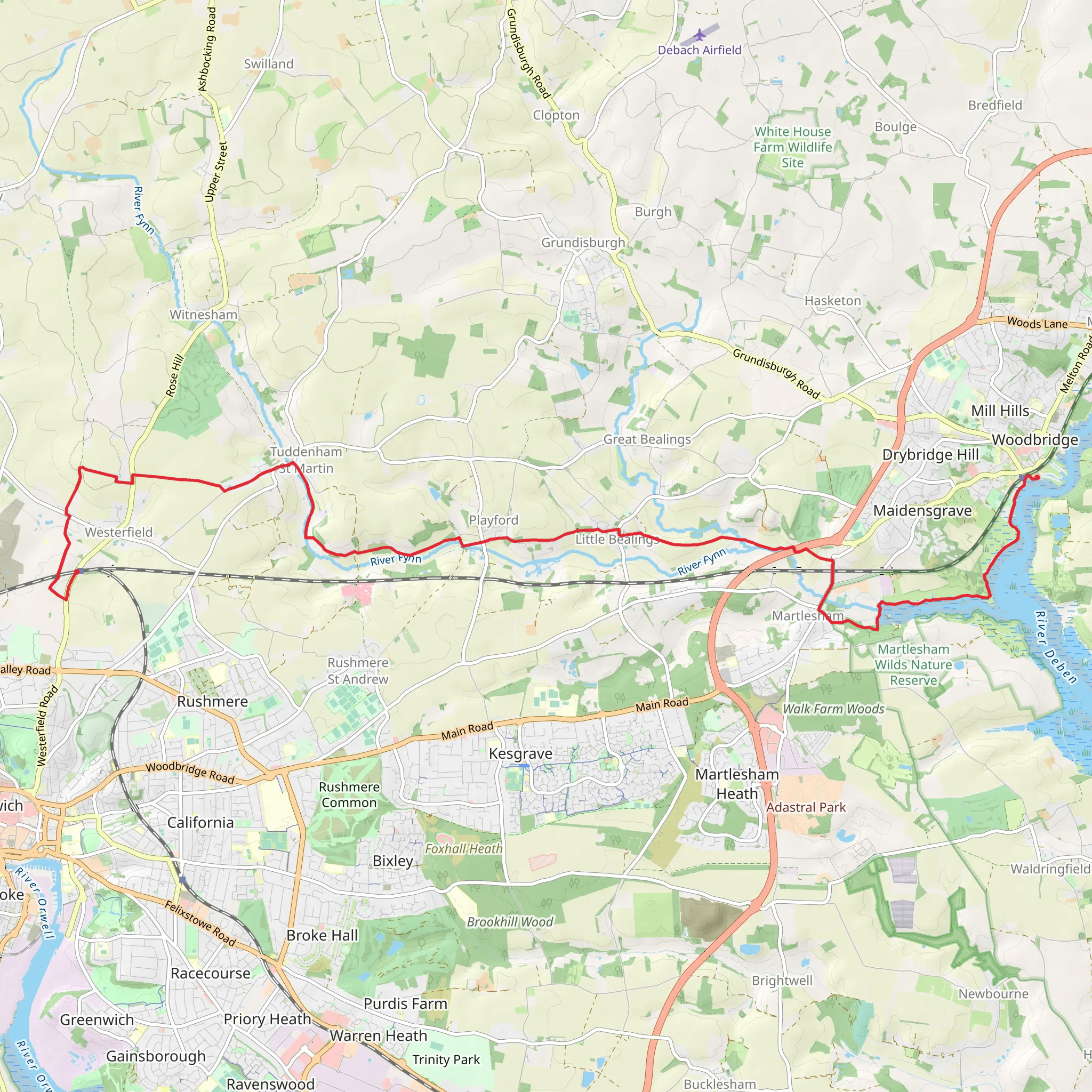Westerfield to Woodbridge Walk mobile static map