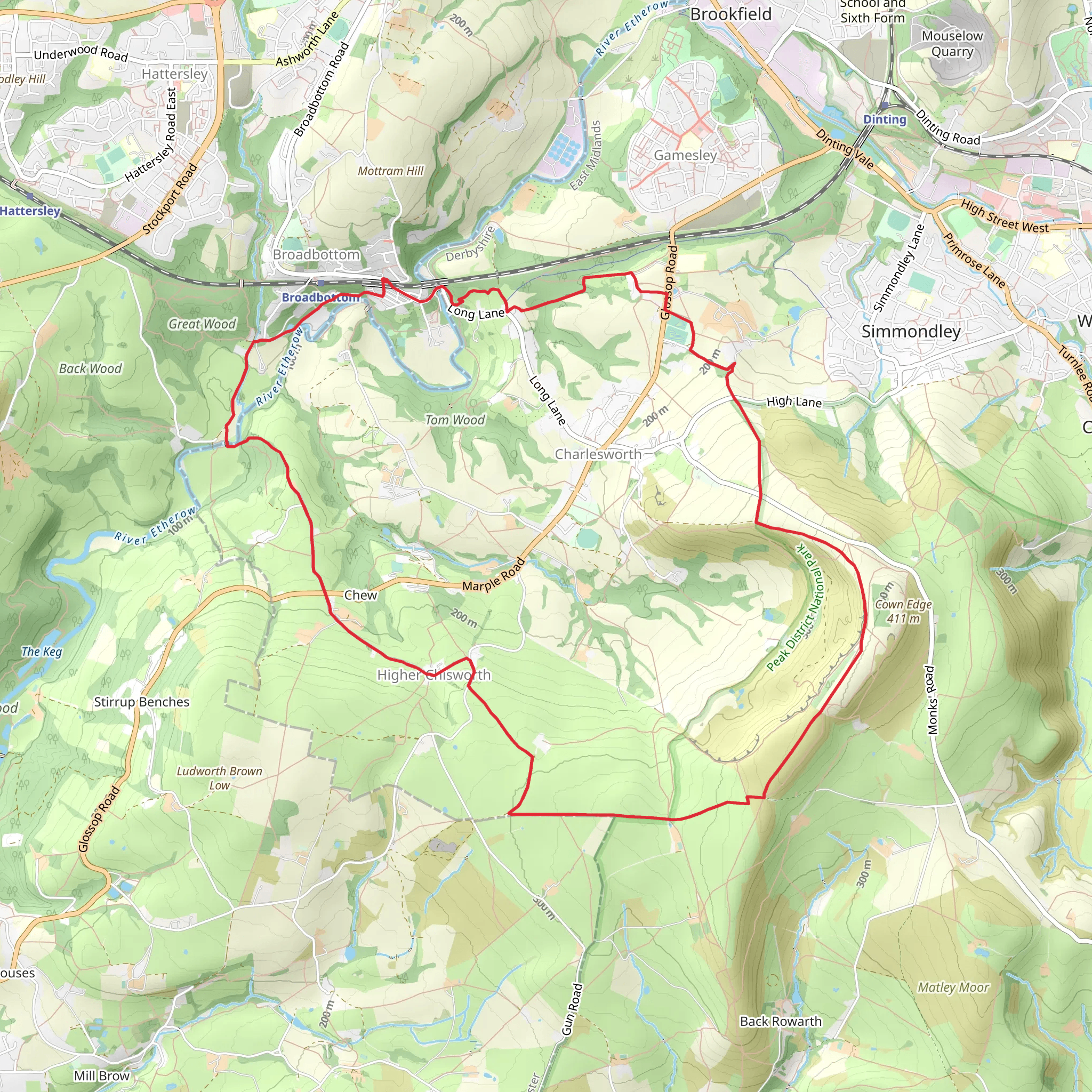 Cown Edge from Broadbottom mobile static map