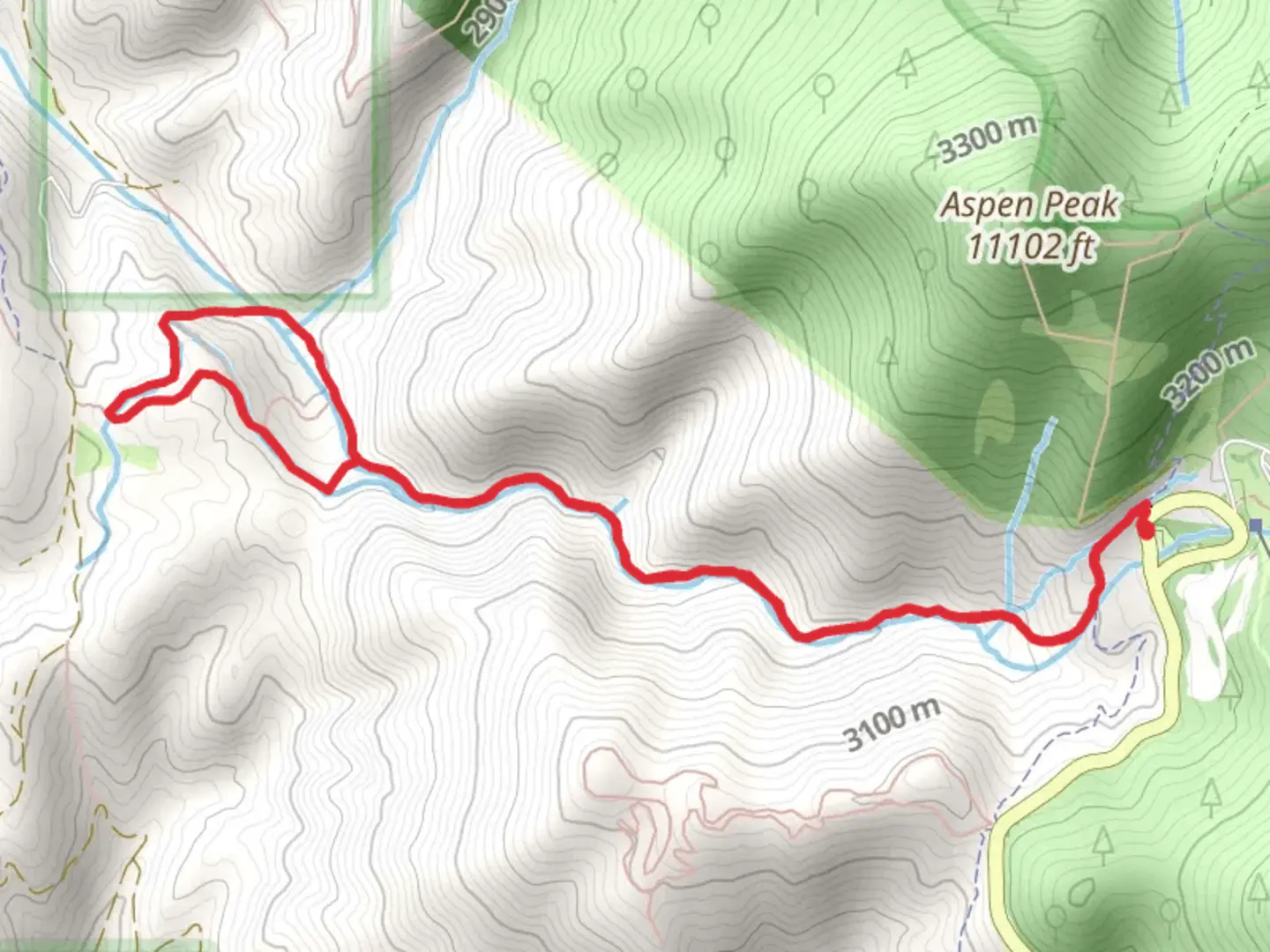 An image depicting the trail Rio en Medio Trail, Rio en Medio Trail Alt and Route Rio En Medio Shortcut and its surrounding area.