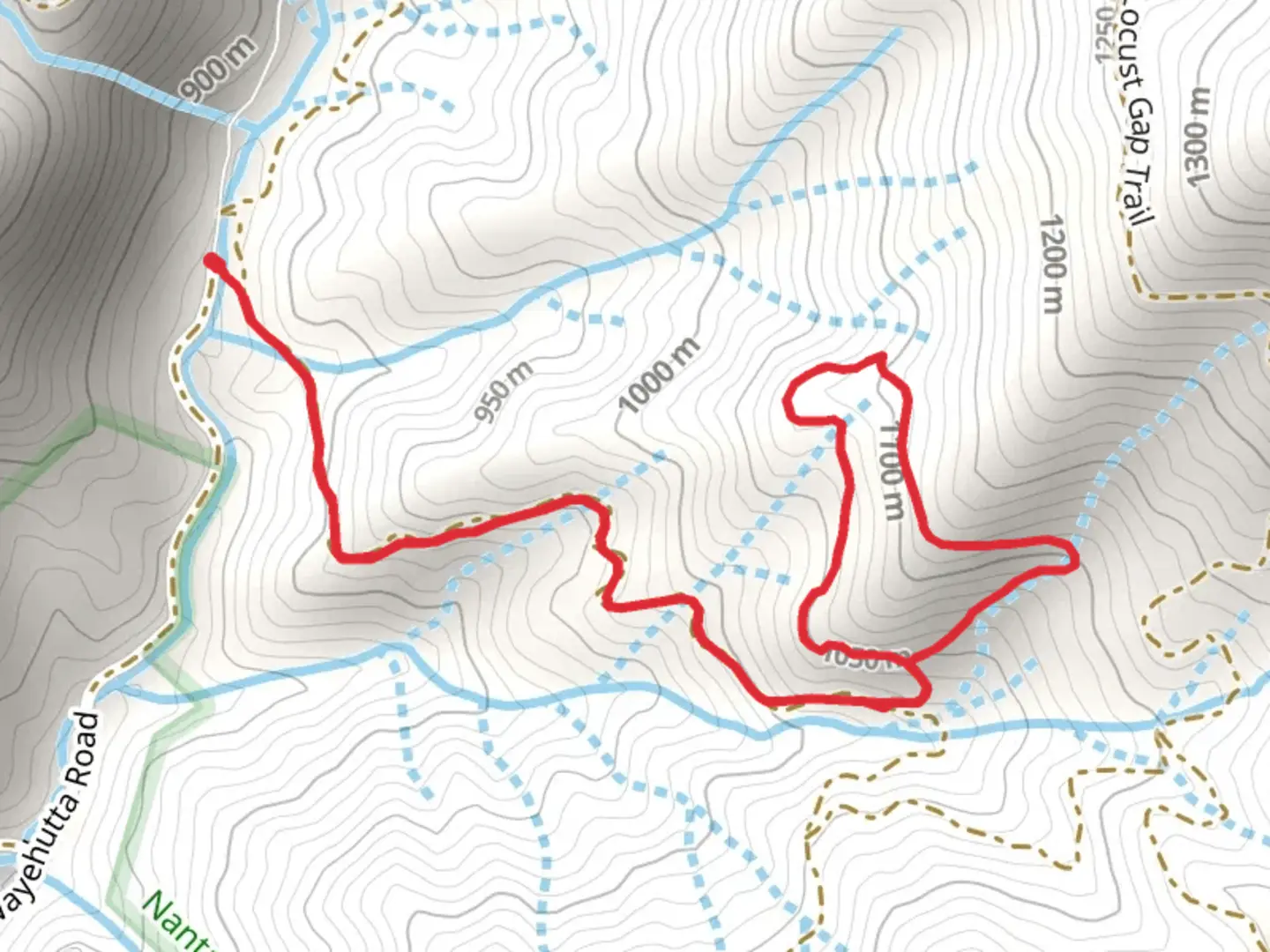 An image depicting the trail Sunset Ridge via Wayehutta Trail and its surrounding area.