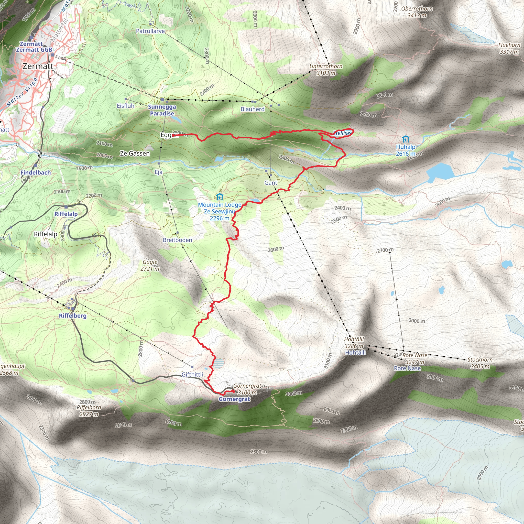 Grunsee, Stellisee and Sunnegga from Gornergrat mobile static map