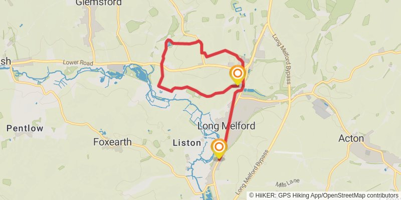 A map preview of the recording Hike on Melford Hall - Windmill Hill Walk - Long Melford - Suffolk.