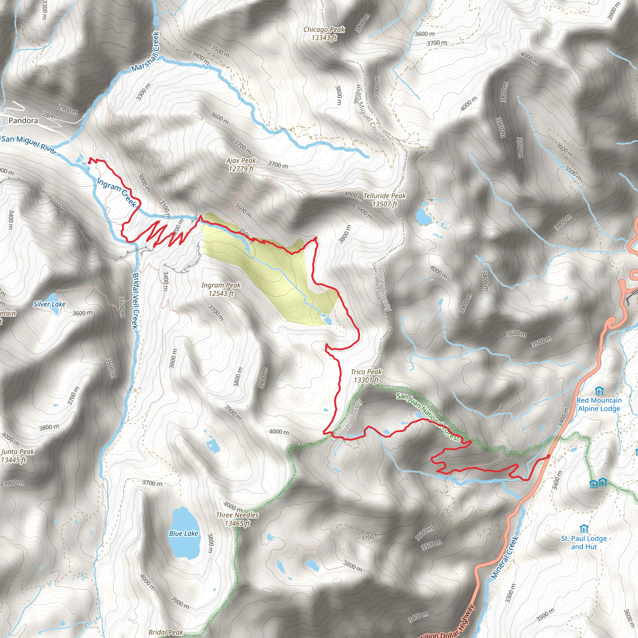 Black Bear Pass Trail mobile static map