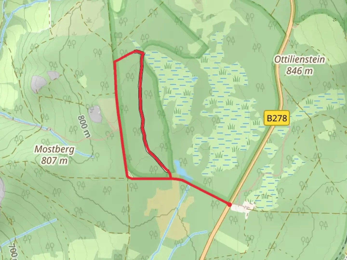 An image depicting the trail Moorsee and Rotes Moor Loop and its surrounding area.