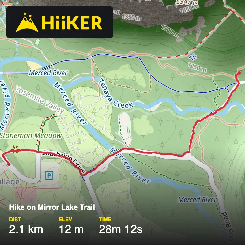 A map preview of the recording Hike on Mirror Lake Trail.