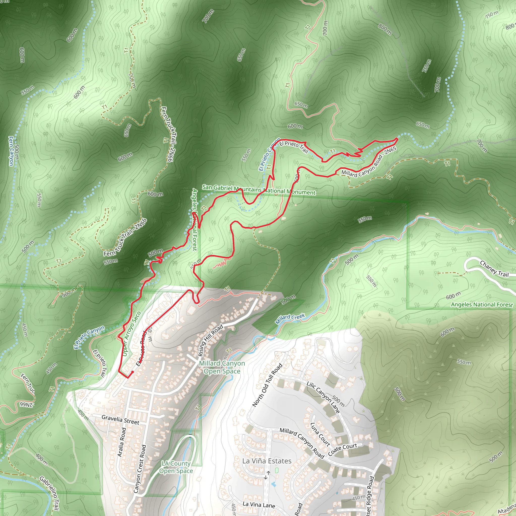 El Prieto Trail and Millard Canyon Road Loop mobile static map