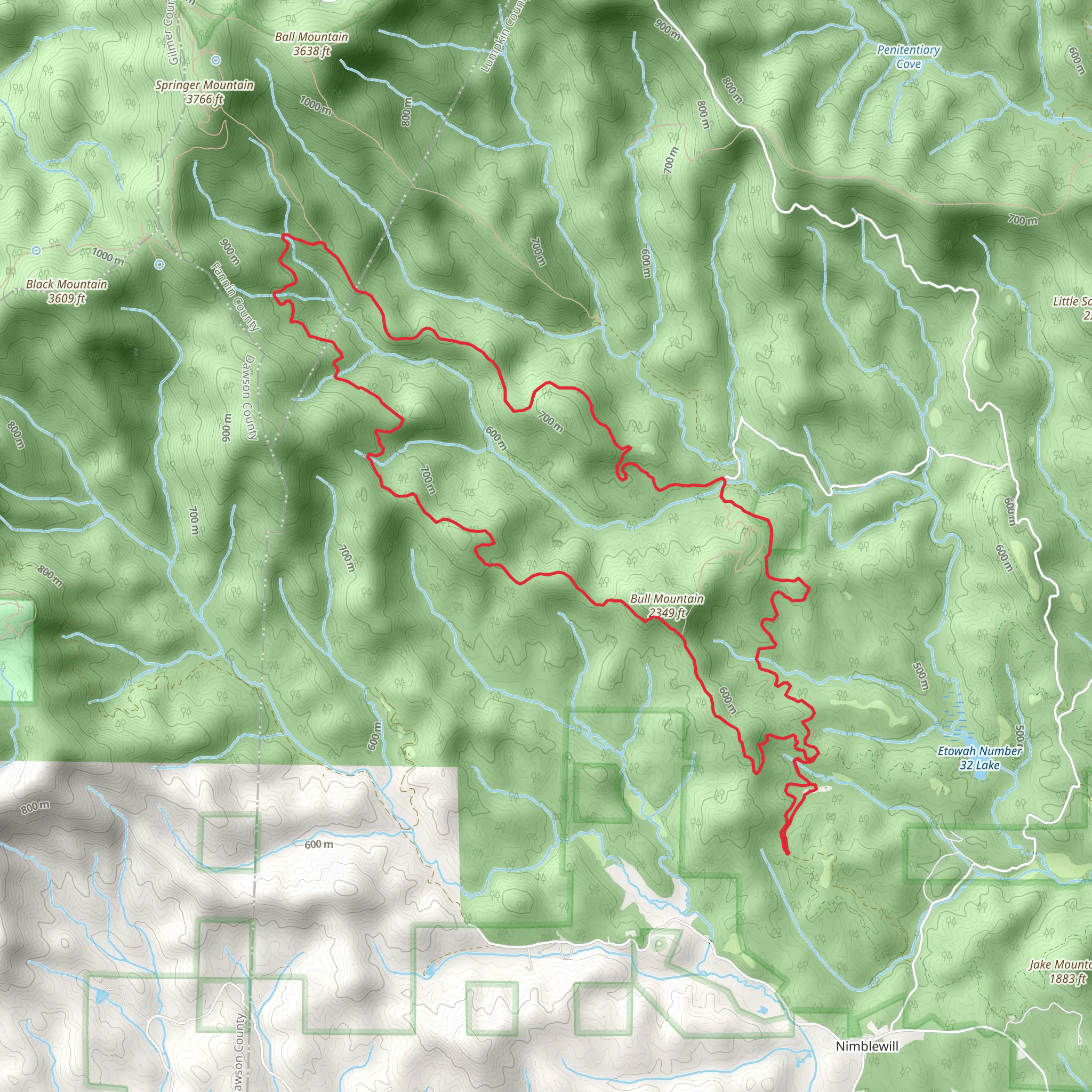 Bull Mountain, Saddle Back and Bull Mountain Cutoff Loop Trail mobile static map