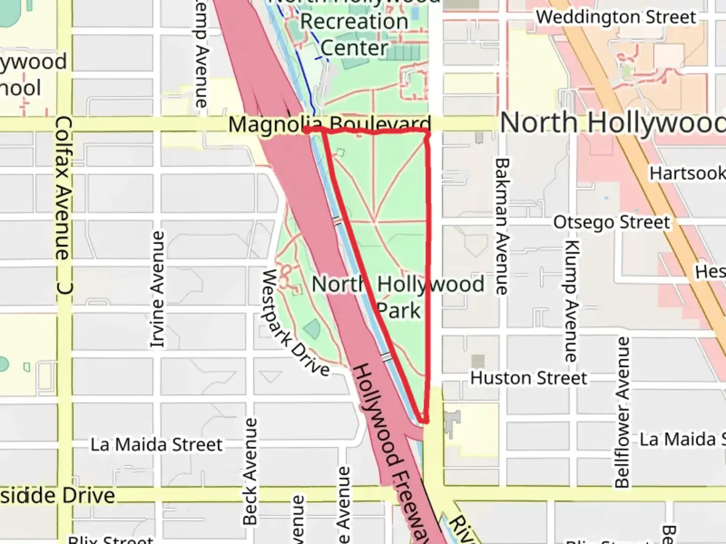 An image depicting the trail North Hollywood Park Loop and its surrounding area.