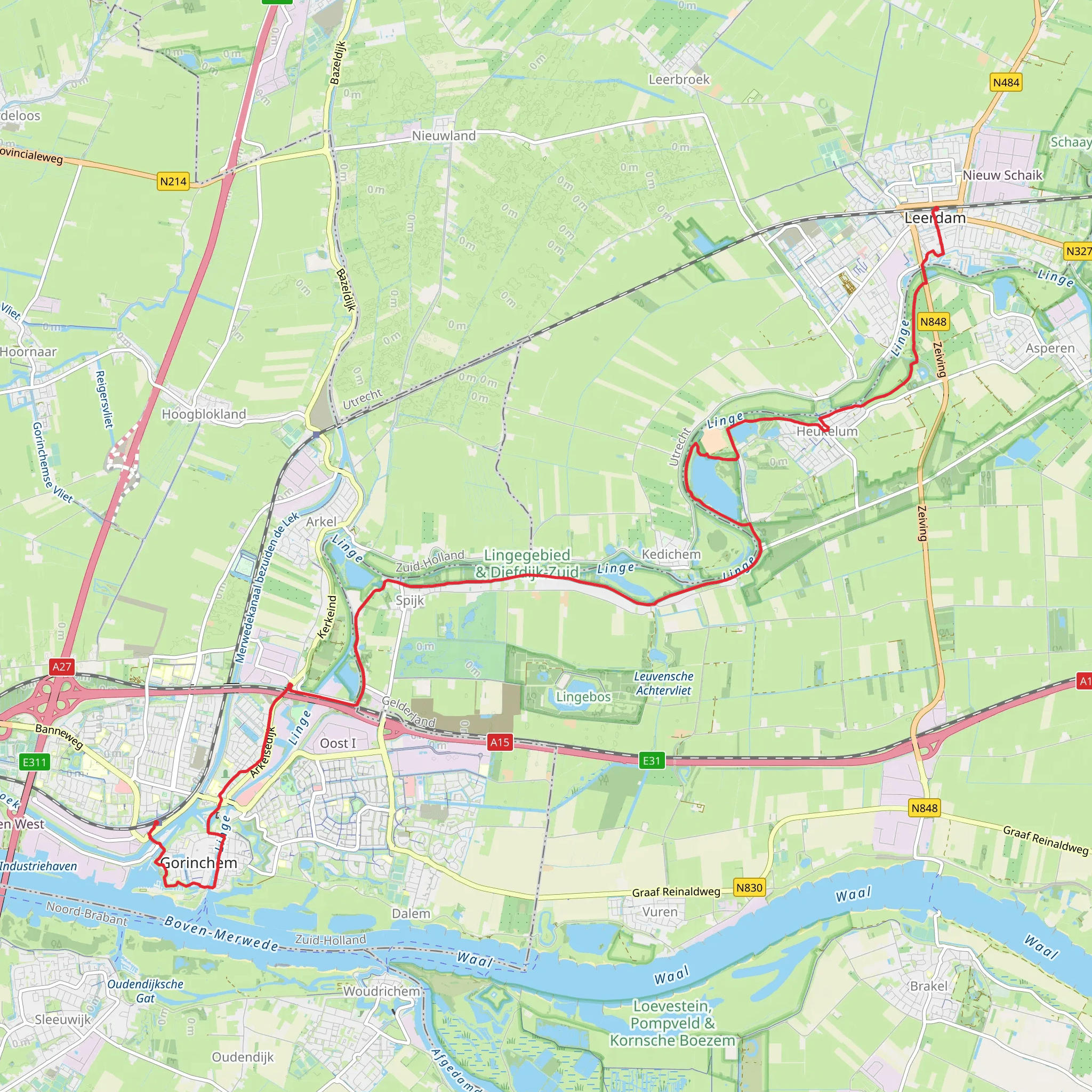 Leerdam to Gorinchem via Appeldijk and Zuiderlingedijk mobile static map