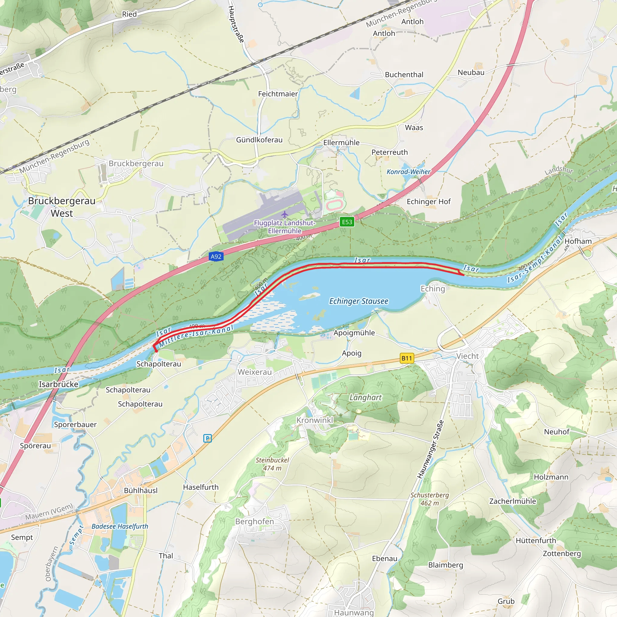 Echinger Stausee and Isar mobile static map