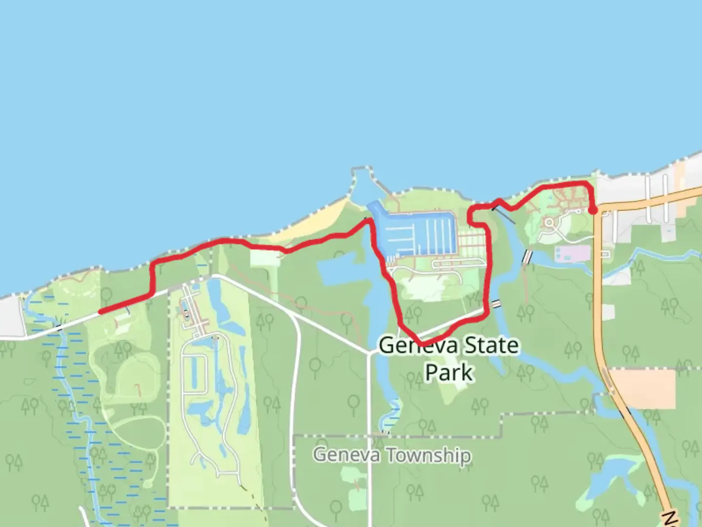 An image depicting the trail Geneva State Park Walk and its surrounding area.
