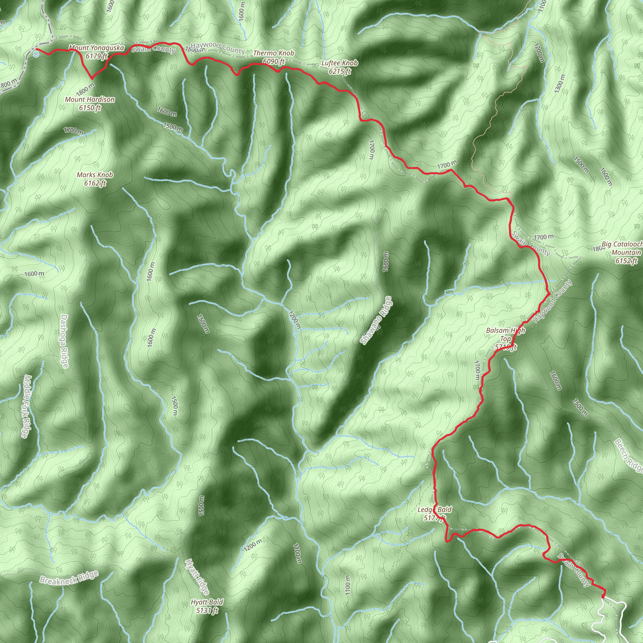 Balsam Mountain Trail via Pine Oak Gap mobile static map