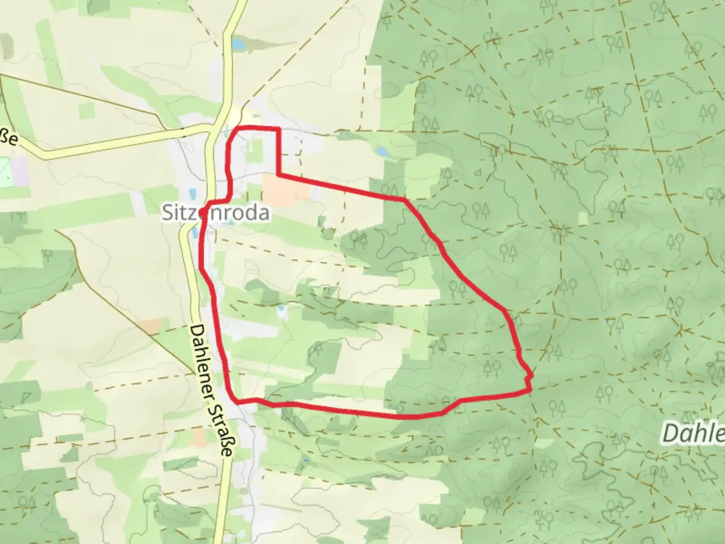 An image depicting the trail Sitzenroda Loop and its surrounding area.