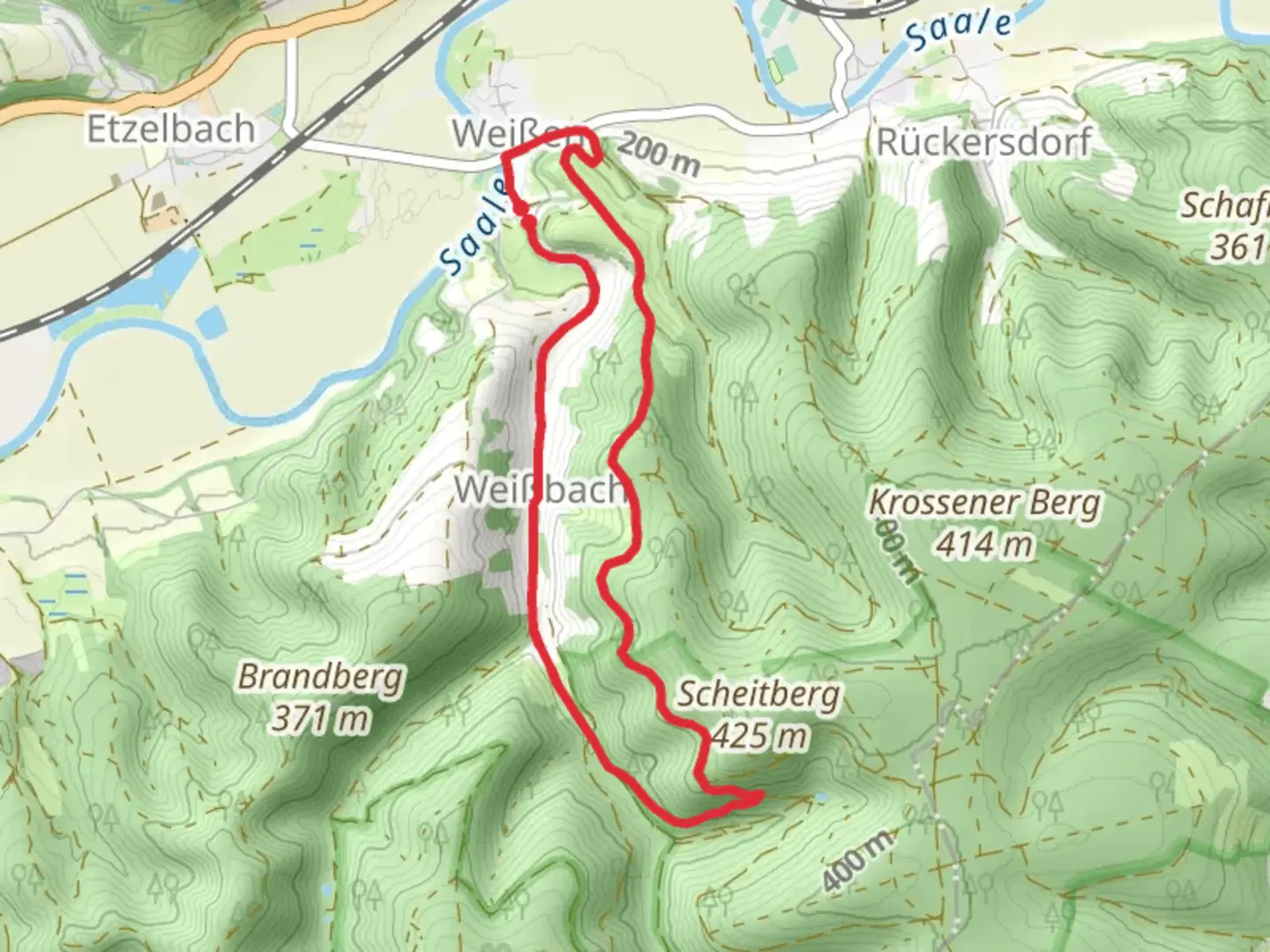 An image depicting the trail Pfaffensteig and Weißenbach Loop and its surrounding area.