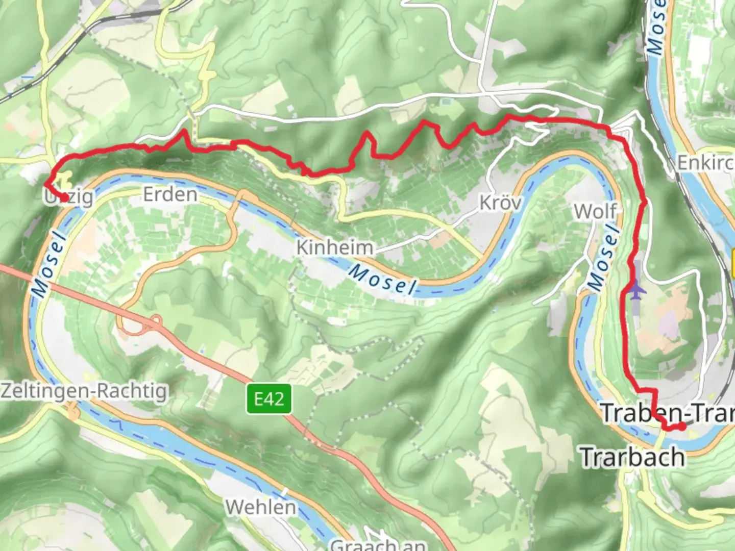 An image depicting the trail Urzig to Trarbach Walk and its surrounding area.