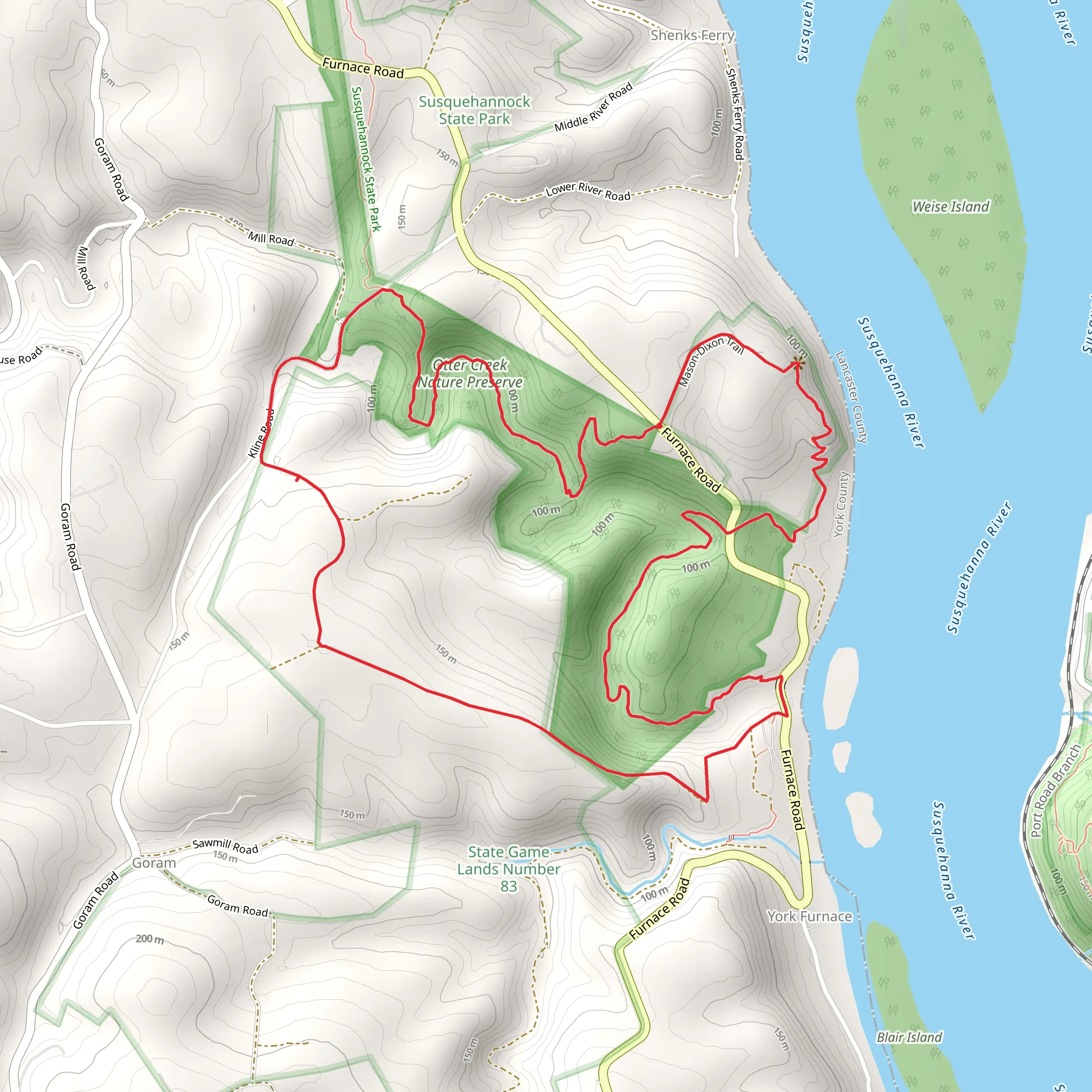 York Furnace North Loop trail via Mason-Dixon Trail mobile static map
