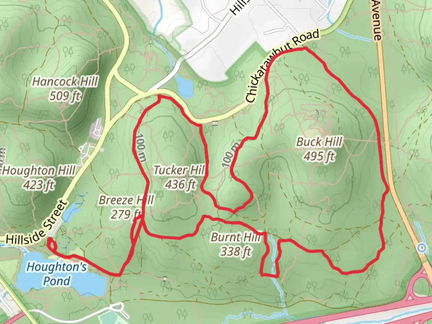 An image depicting the trail Boyce Hill and Buck Hill Loop via Tucker Hill Path and its surrounding area.