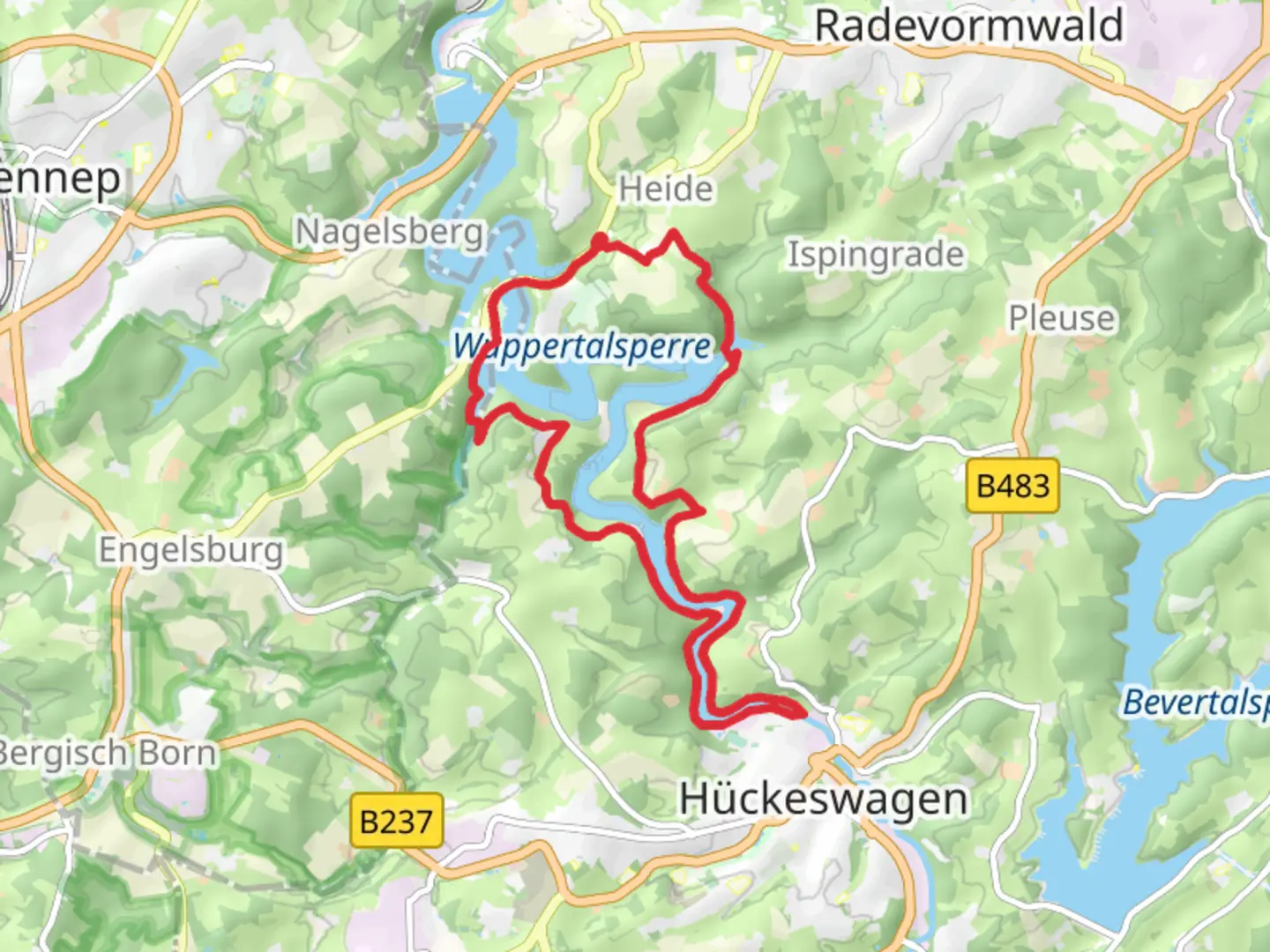 An image depicting the trail Wuppertalsperre Loop and its surrounding area.