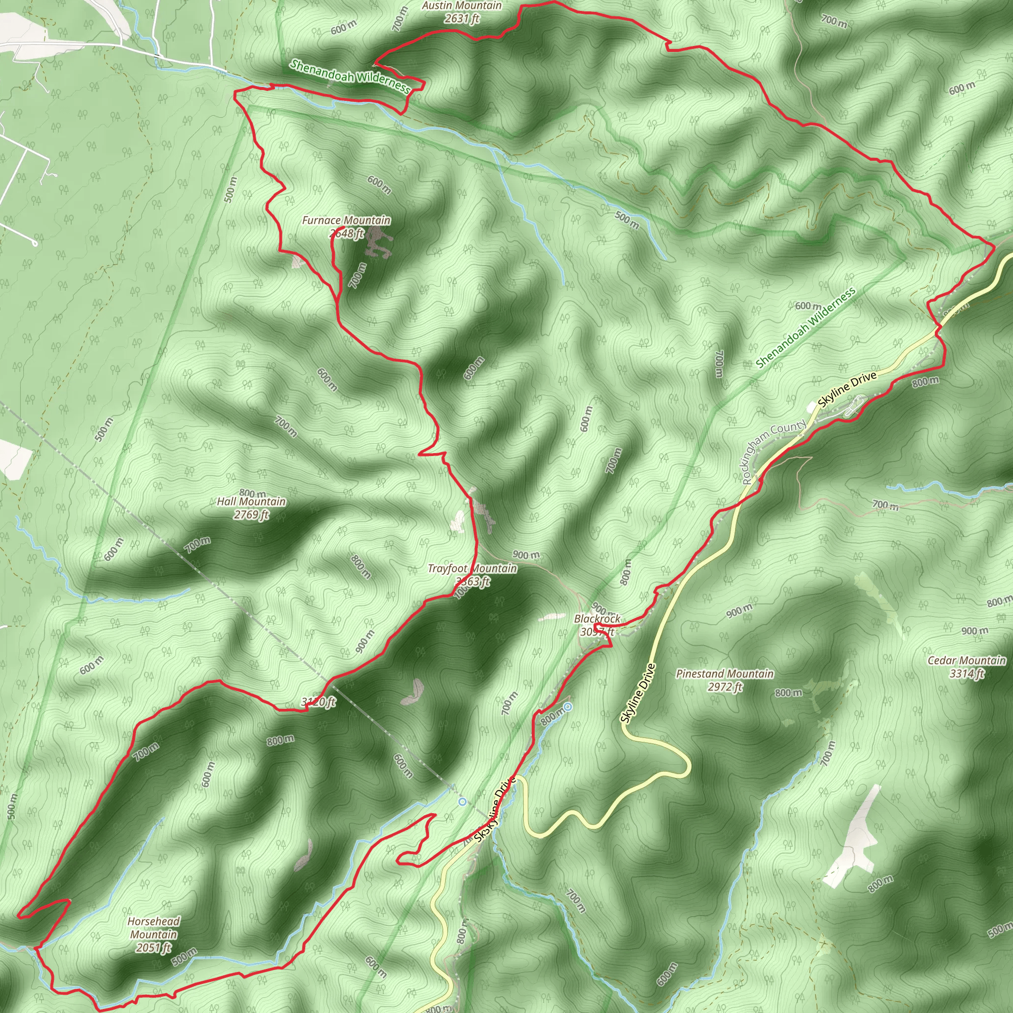 Appalachian, Austin Mountain, Furnace Mountain, Trayfoot Mountain and Paine Run Loop Trail mobile static map