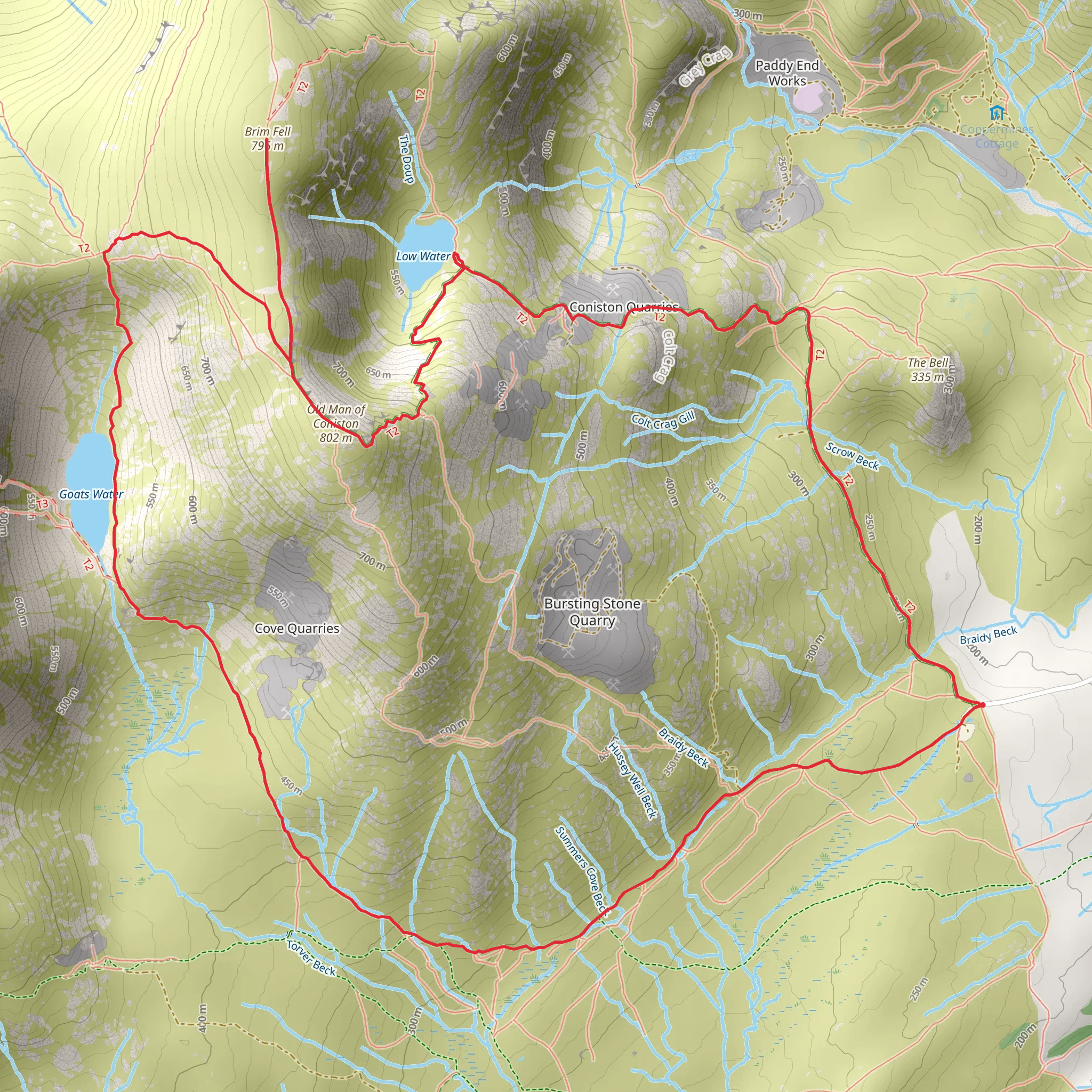 Goats Water, Brim Fell and Old Man of Coniston Loop mobile static map