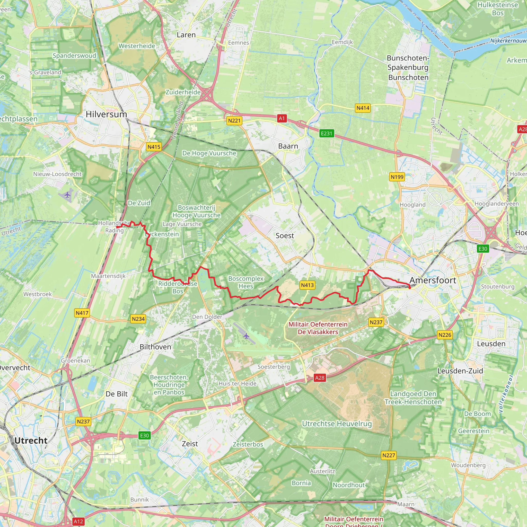 NS wandeling Lange Duinen - Amersfoort Centraal naar Hollandsche Rading mobile static map
