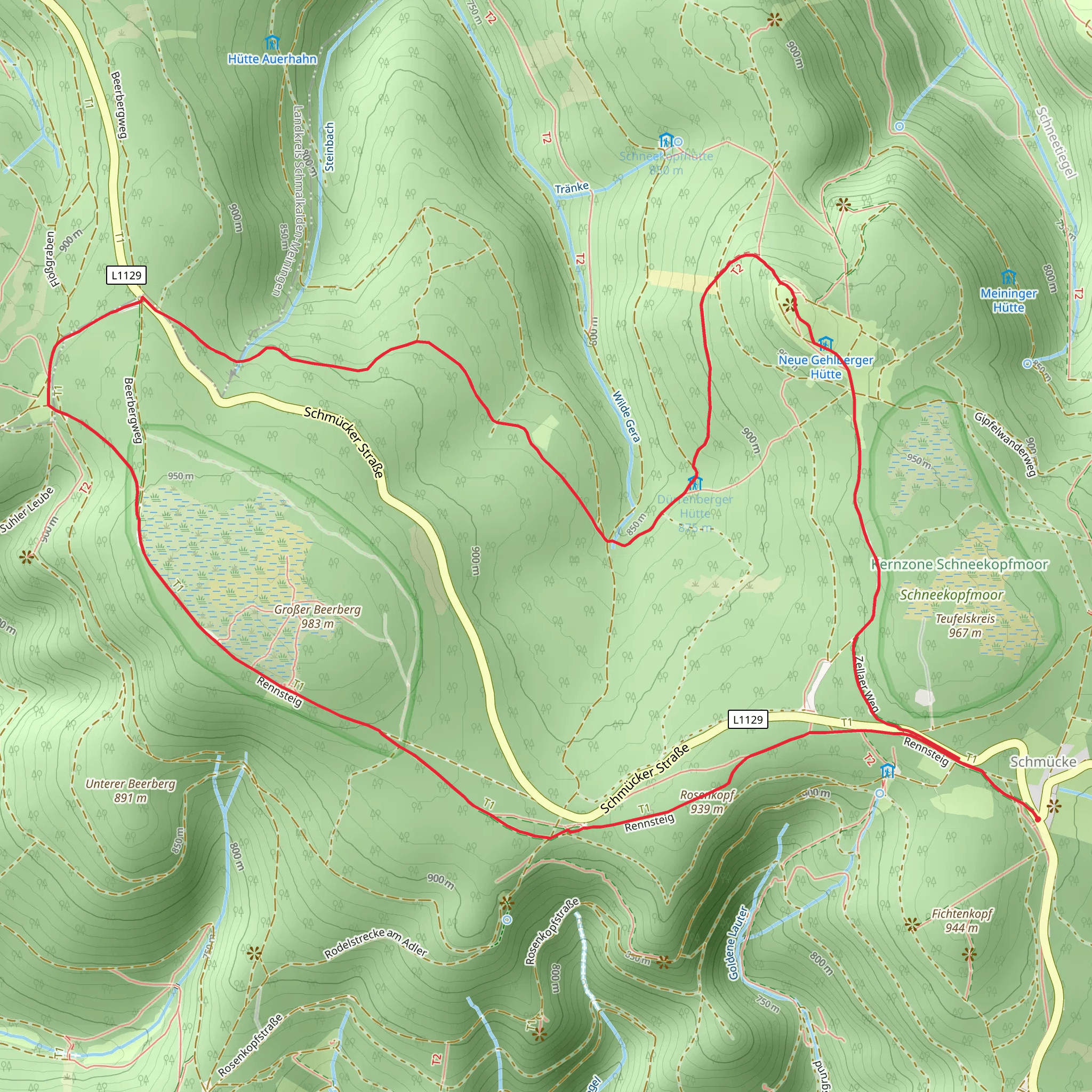 Rosenkopf, Hochmoor am Großen Beerberg and Schneekopf Loop mobile static map