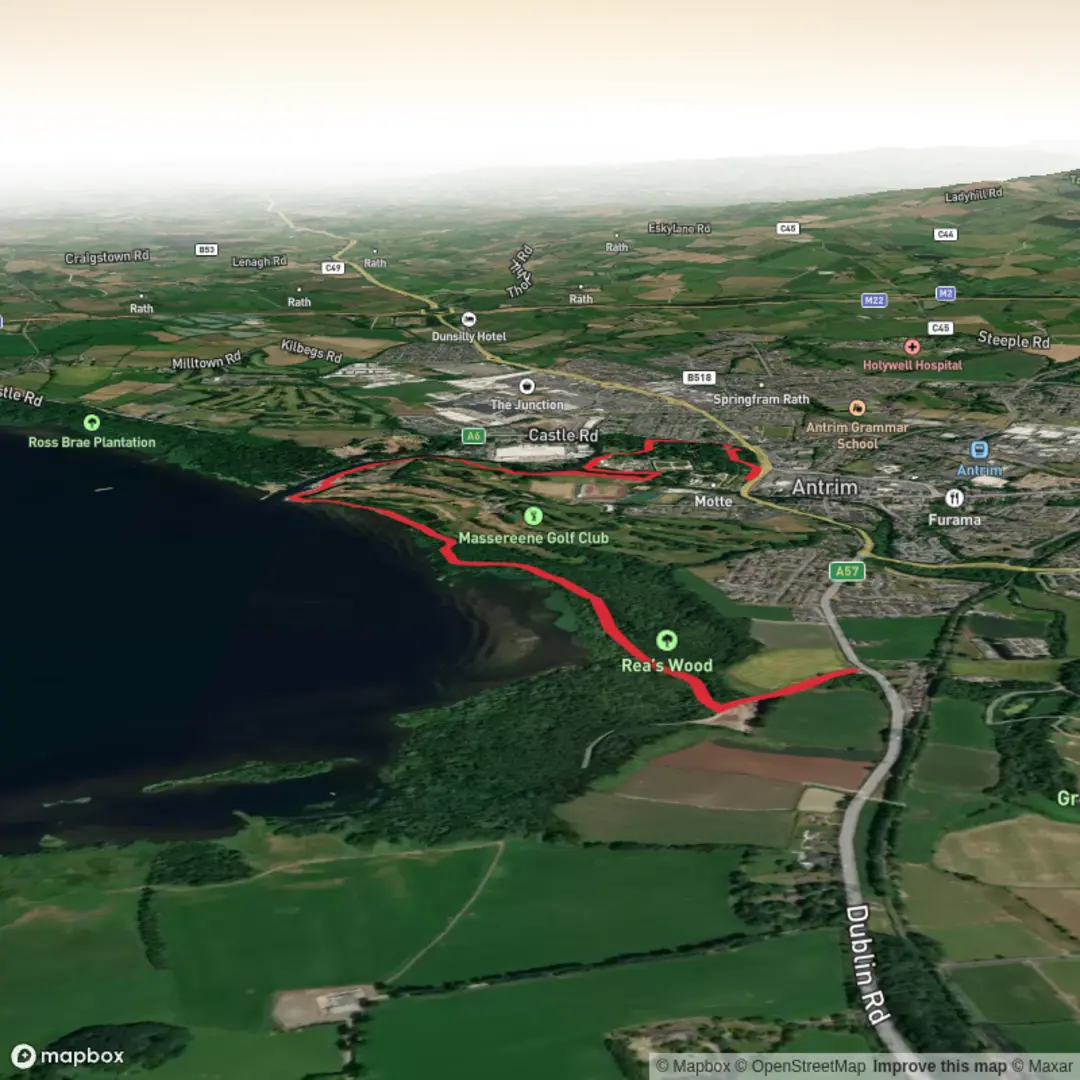 An image depicting the trail Rea's Wood - Castle Gardens and its surrounding area.