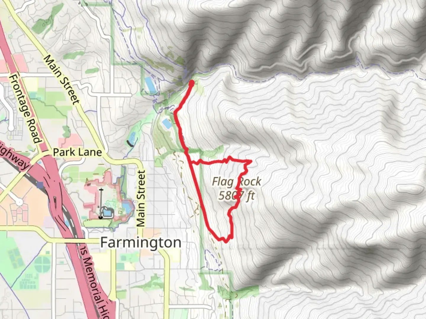An image depicting the trail Flag Rock Trail and Patsy's Mine Trail and its surrounding area.