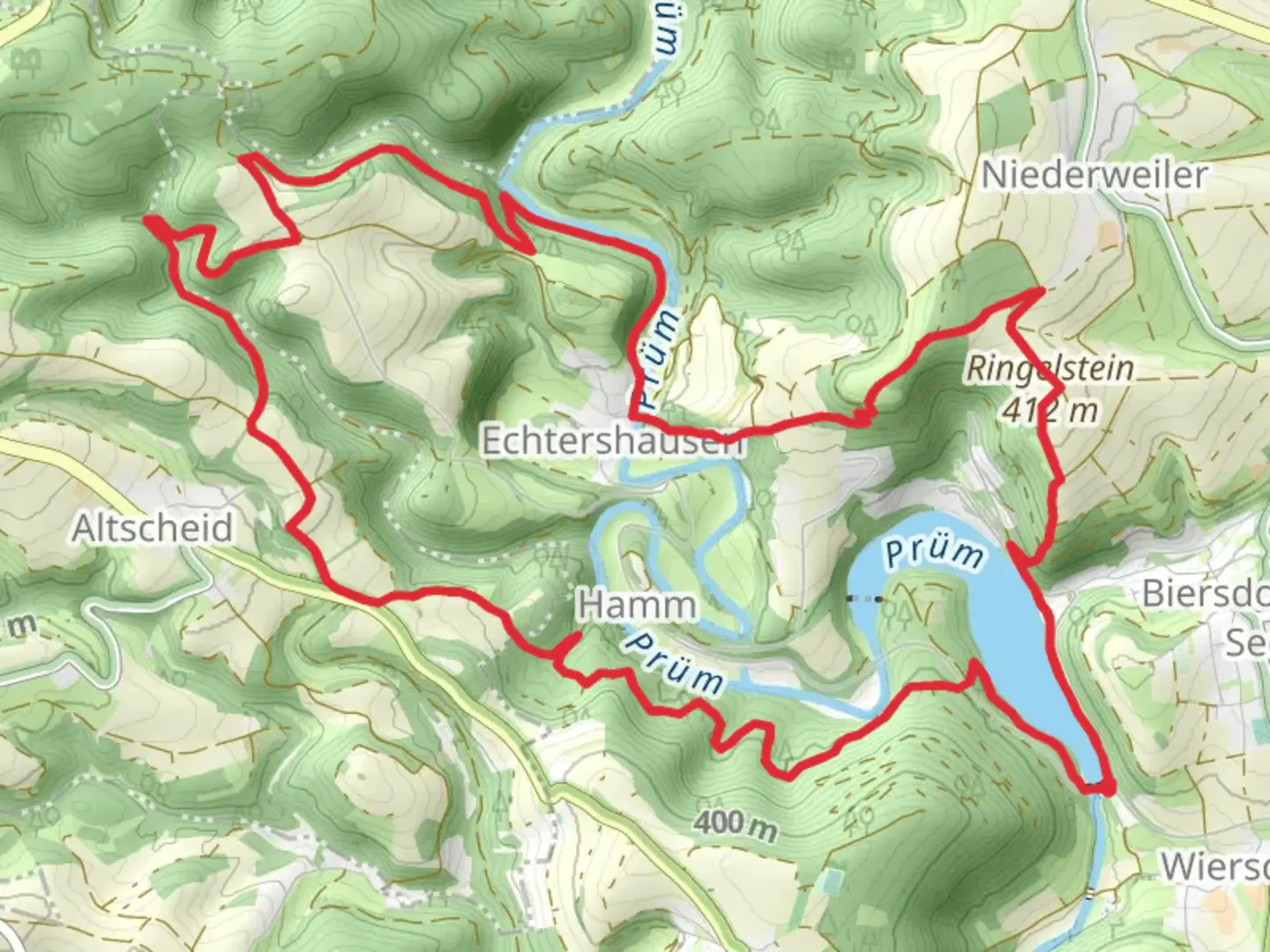 An image depicting the trail Stausee Bitburg and Echtershausen Loop and its surrounding area.