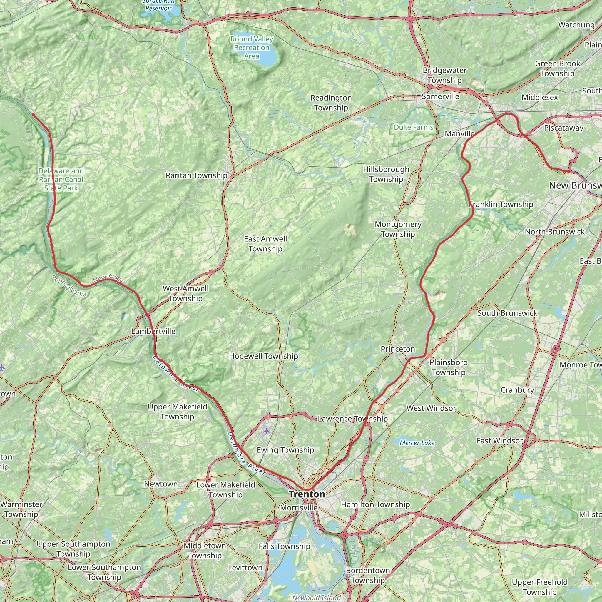 Delaware and Raritan Canal Trail mobile static map