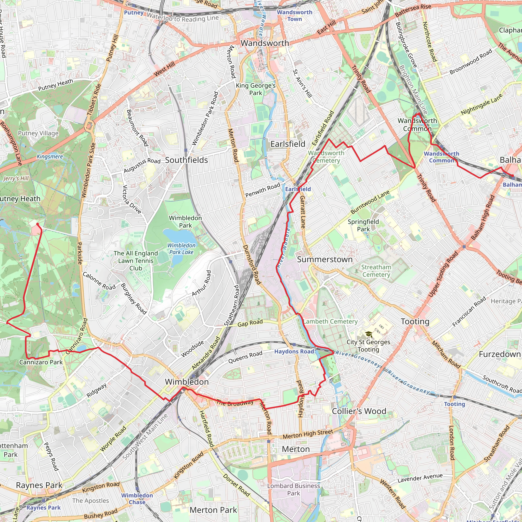 Balham to Putney Heath Walk mobile static map