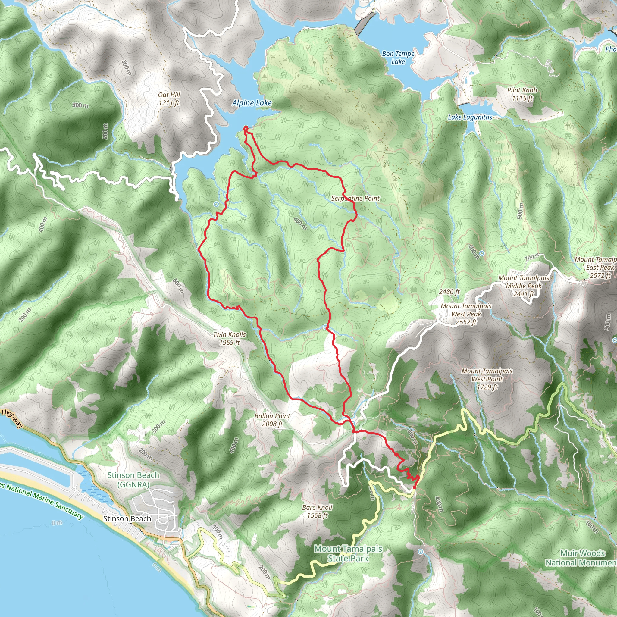 Serpentine Knoll via Cataract Trail and Simmons Trail mobile static map