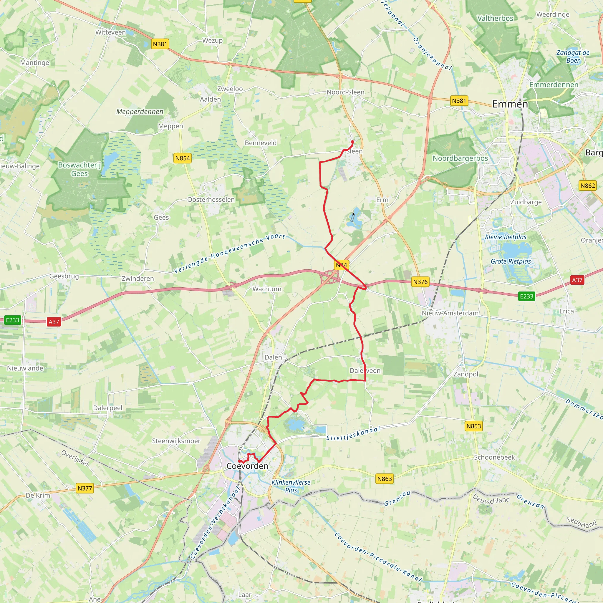 Sleen to Coevorden via Pieterpad 1 mobile static map