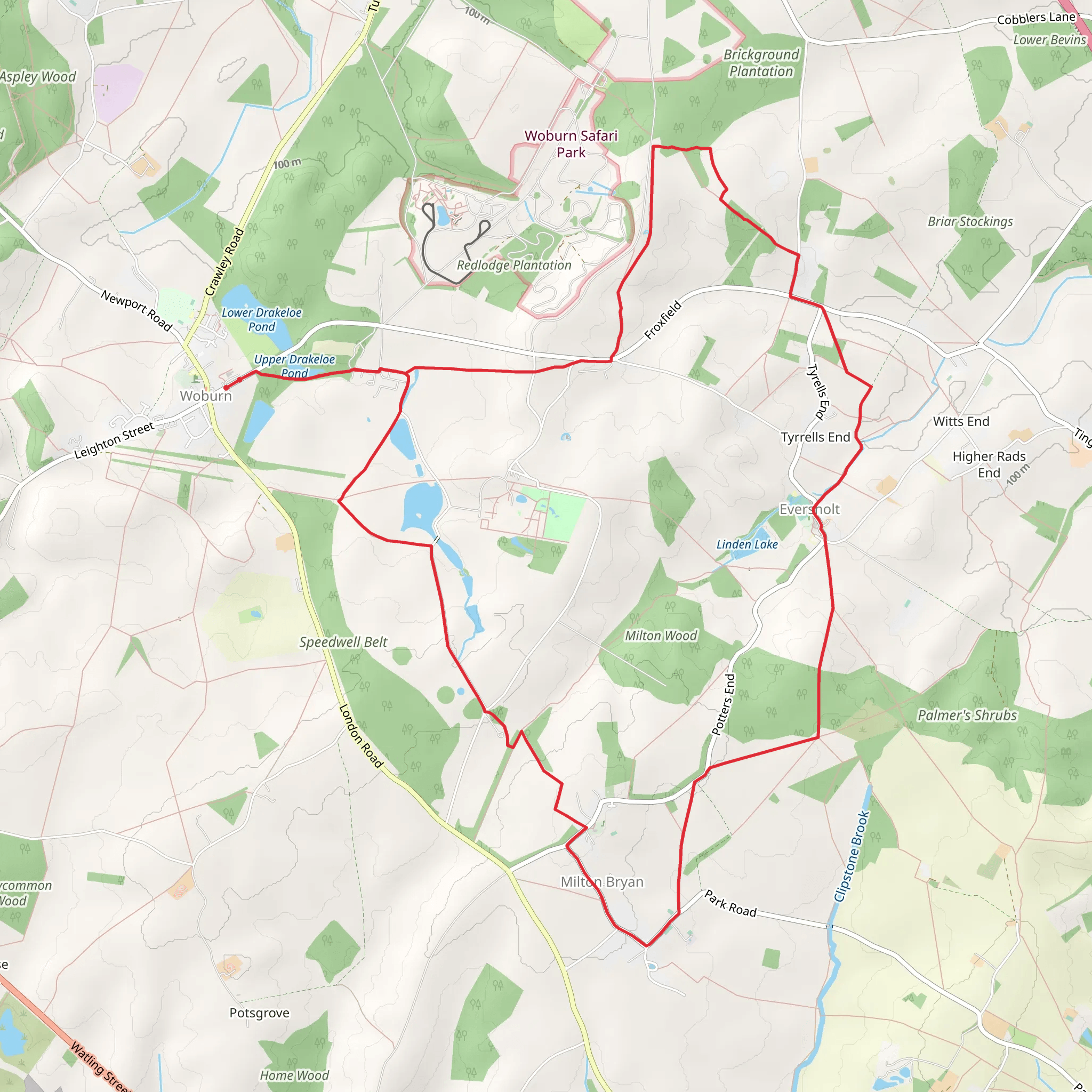 Woburn Abbey - Eversholt and Milton Bryan from Woburn mobile static map