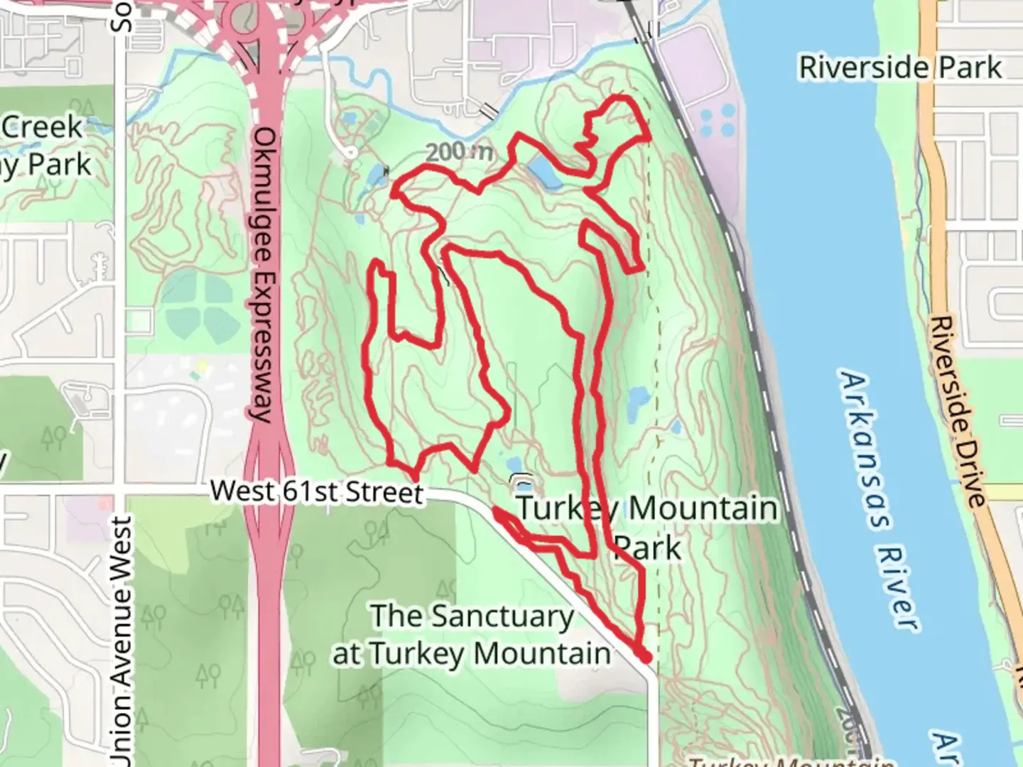 An image depicting the trail Pepsi Lake Loop - Turkey Mountain Urban Wilderness Area and its surrounding area.