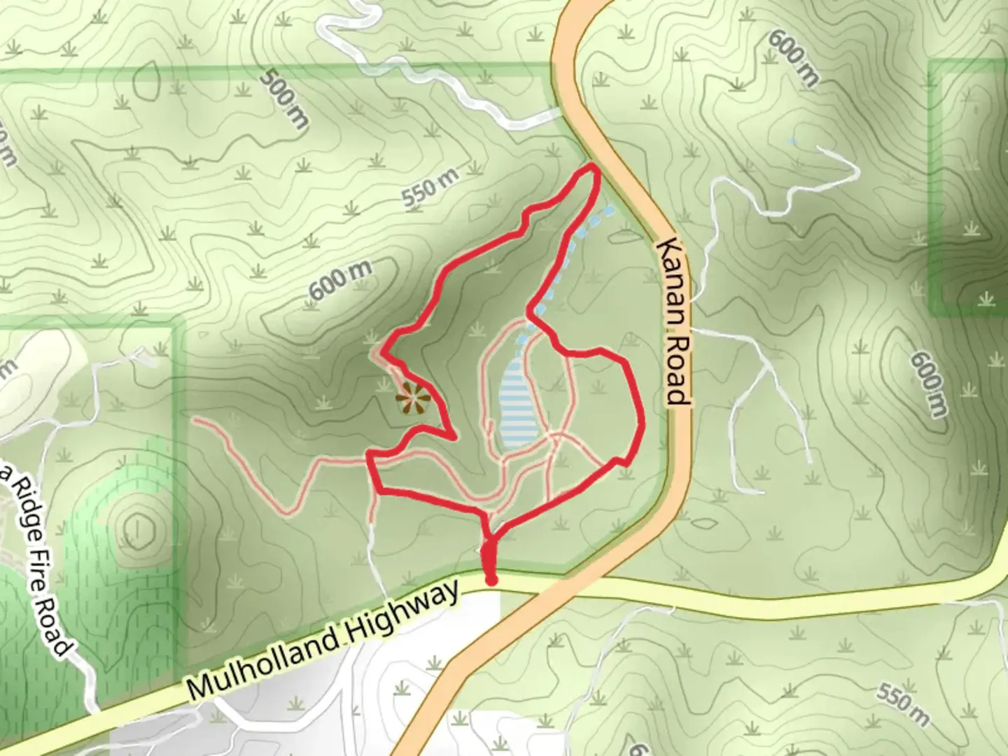 An image depicting the trail Mulholland Highway Loop and its surrounding area.