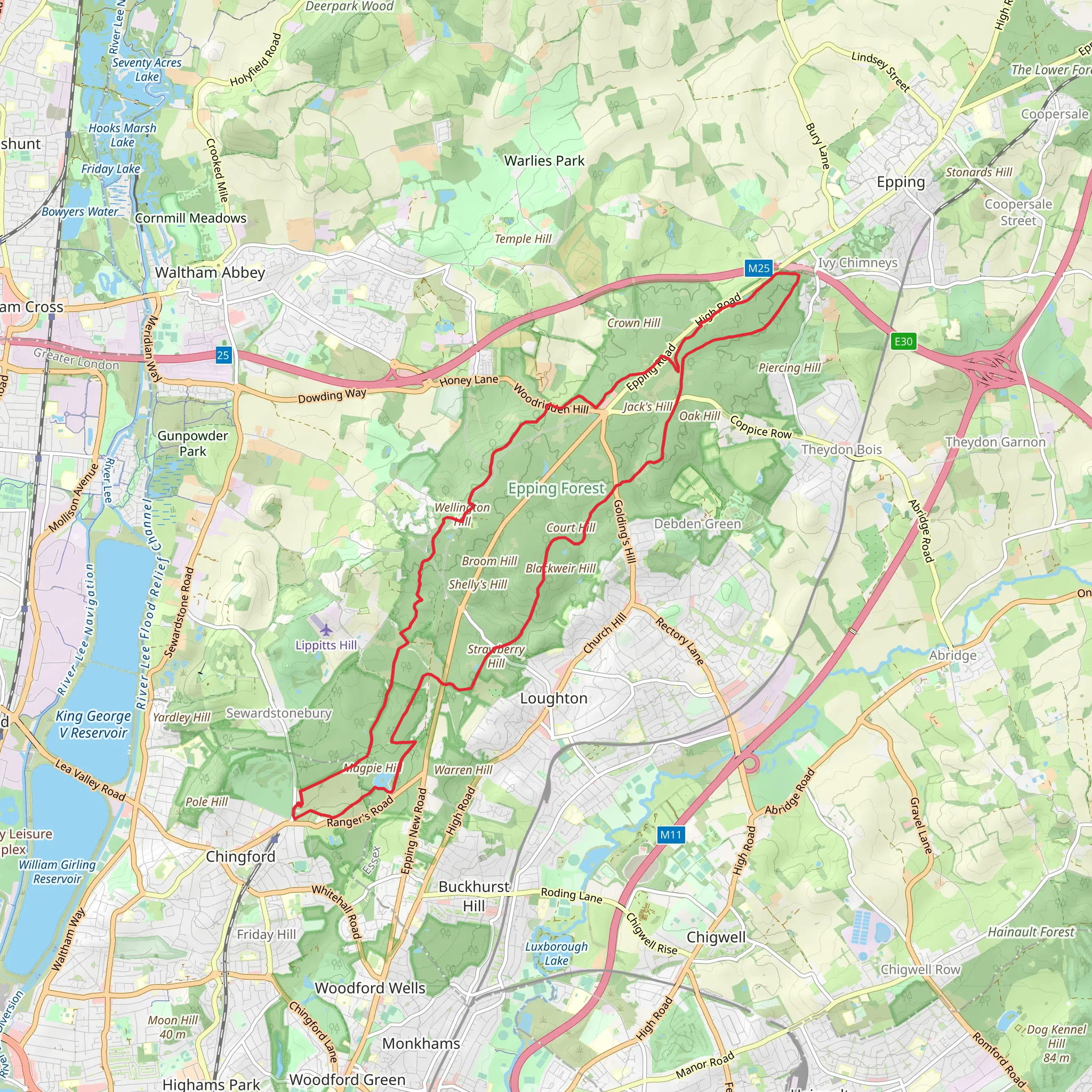 Chingford to Ivy Chimneys Loop mobile static map