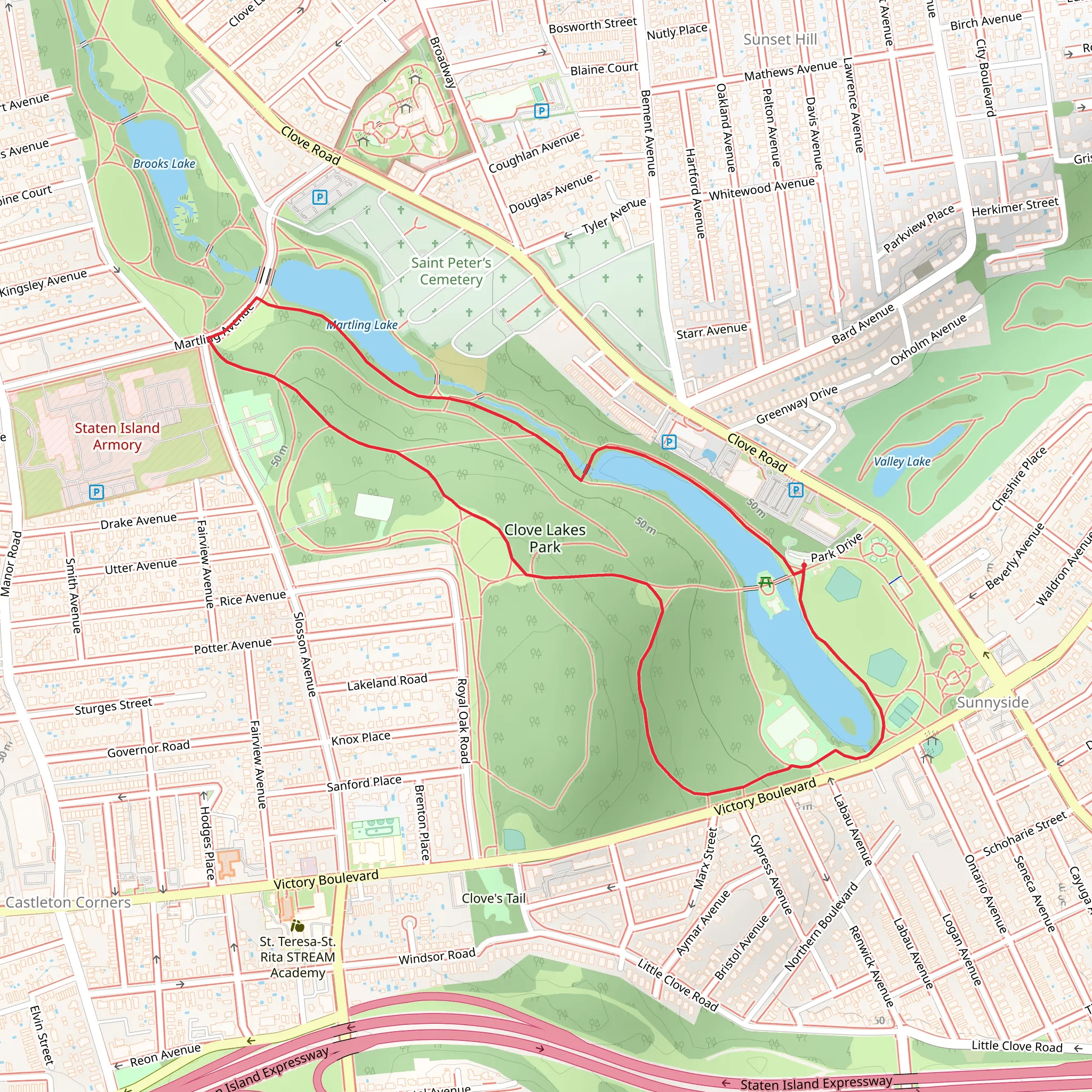 Clove Lake and Martling Lake Loop - Clove Lakes Park mobile static map