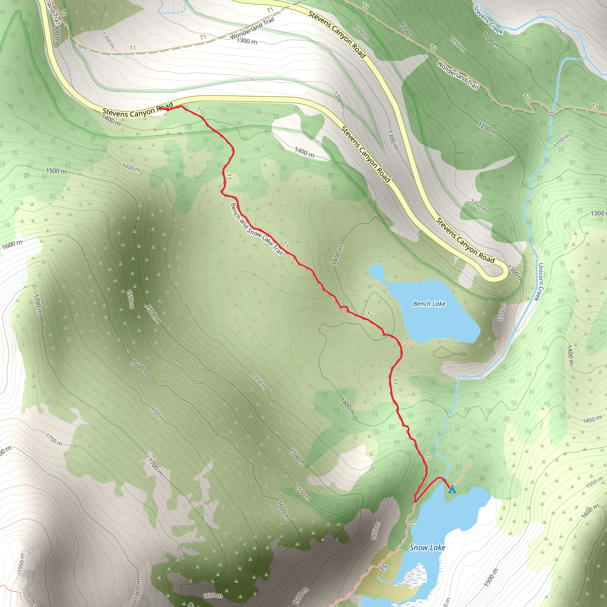 Bench & Snow Lakes Trail mobile static map