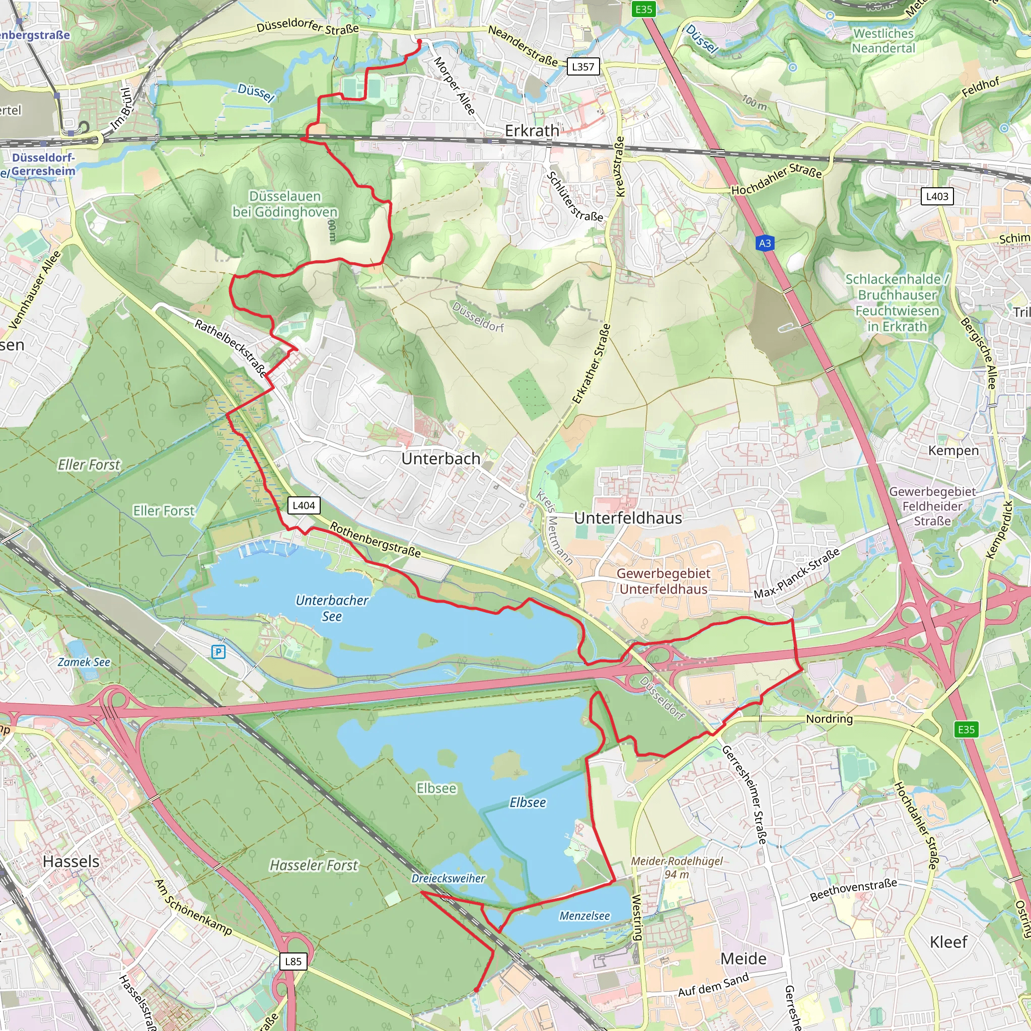 Erkrath to Elbsee Walk mobile static map